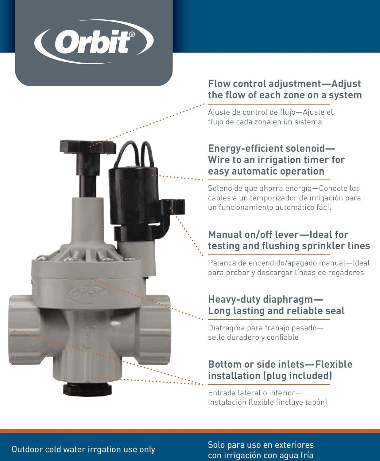 Orbit 57020P 1" FPT 100 Series Automatic Inline/Angle Sprinkler Valve with Flow Control