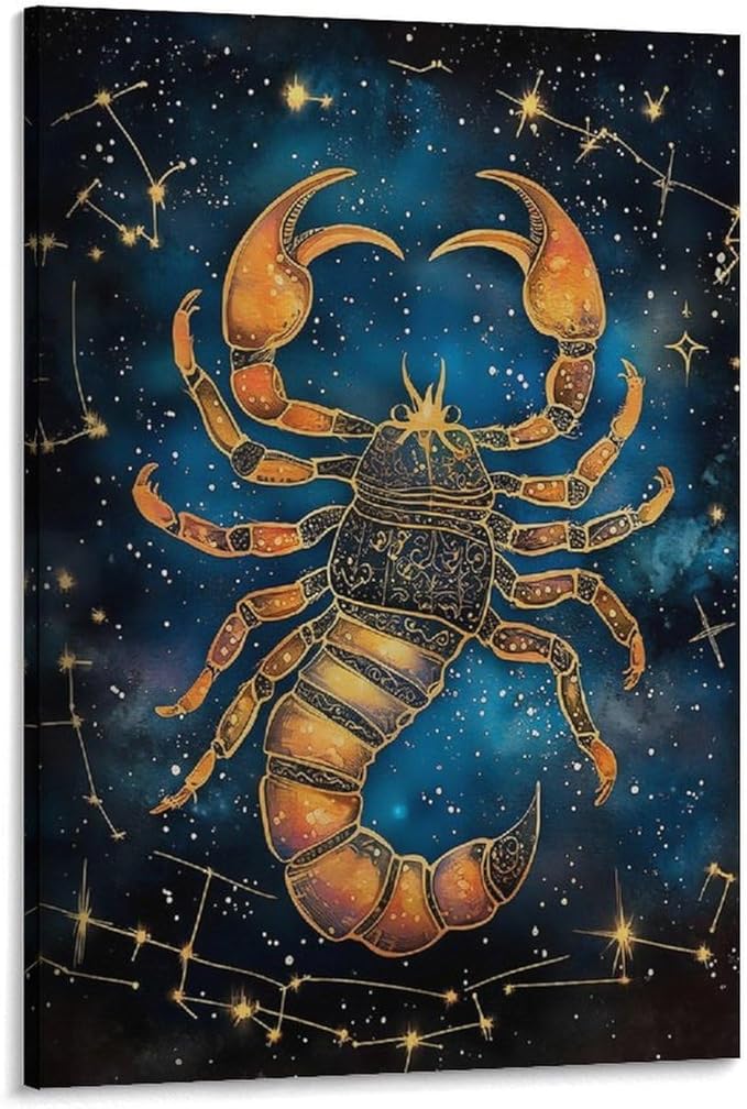 Astrology Scorpion Star Sign Art Wall Art Poster Scroll Canvas Painting Picture Living Room Decor Home Framed/Unframed 12x18inch(30x45cm)
