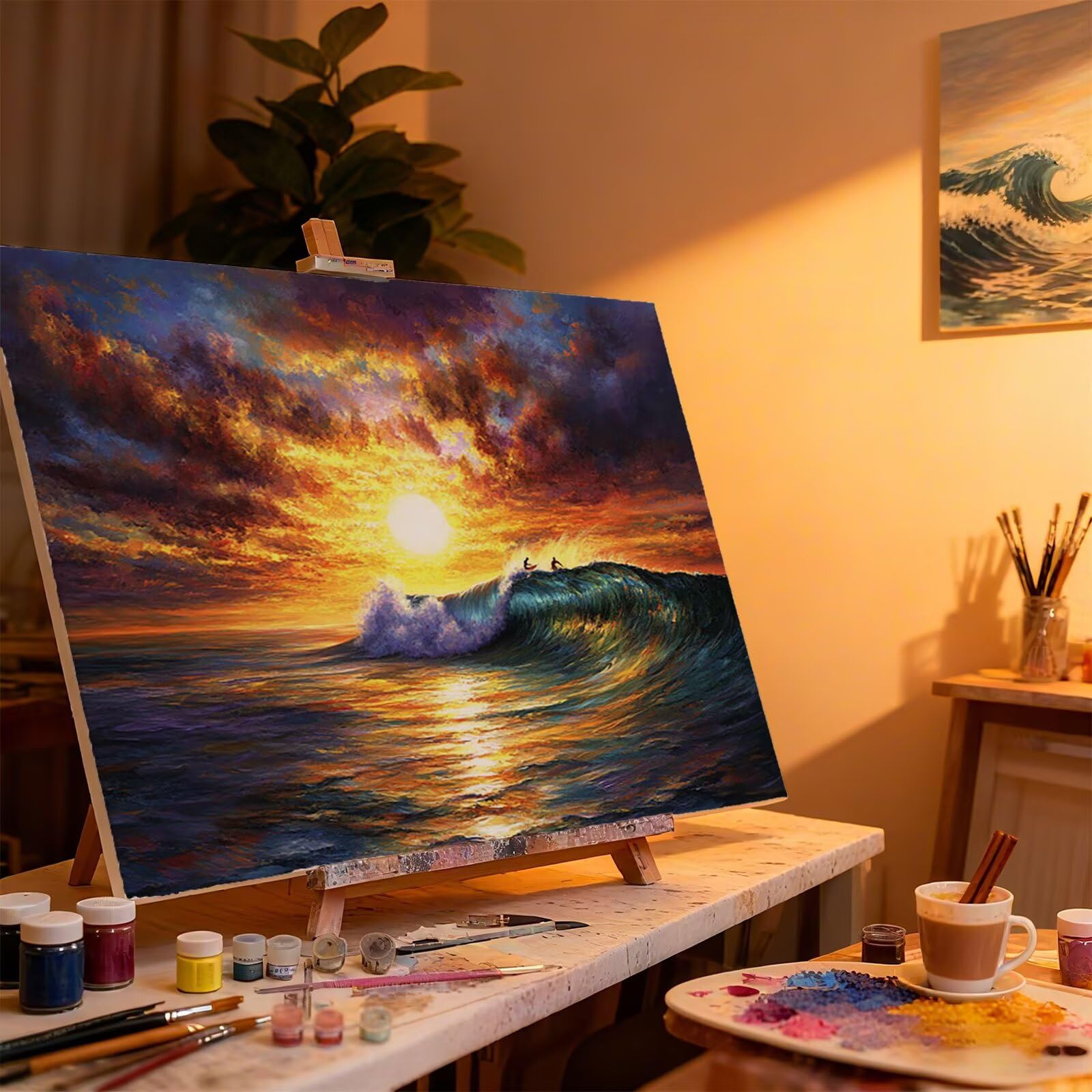 Peinture Numero Adulte Coucher de Soleil Coloriage par Numero Adulte Mer DIY Paint by Numbers, avec Pinceaux Peinture Loisir Creatif Enfant Cadeau Femme, Pour Decoration Maison Murale 90x120cm H - 941