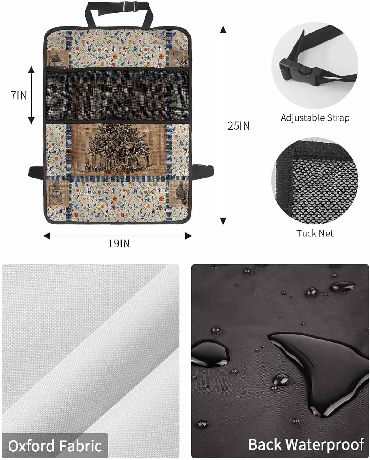 Car Seat Protector, 2 Pack Kick Mats with Organizer - 3 Pocket Storage, Christmas Cardinal Snowman Christmas Tree Gift Box Back Seat Cover for Kids Universal Fit Automotive Interior Protectors