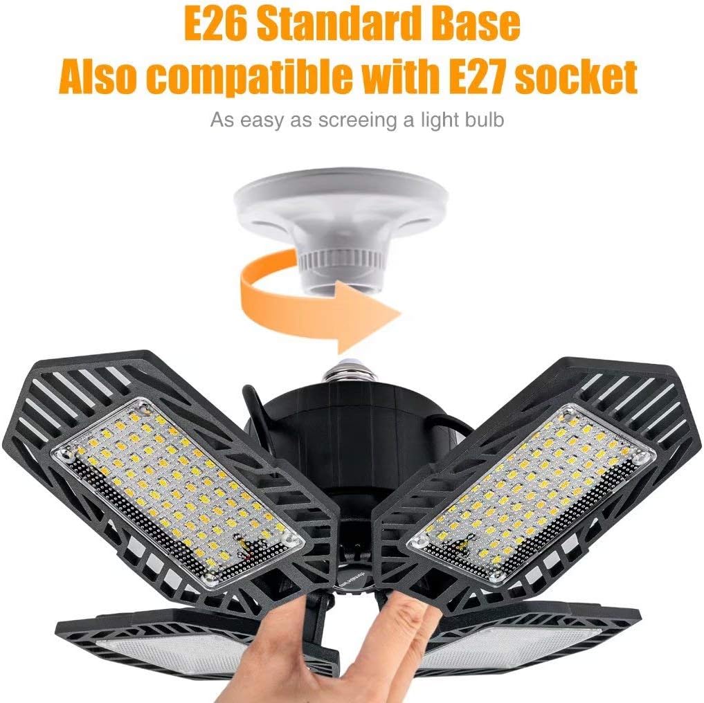 120W Dimmable LED Garage Light, Color Temperature Adjustable Deformable Garage Lighting with Remote Control, APP Control Timing Garage Lights Ceiling Led for Storage, Basement, Workshop, Barn