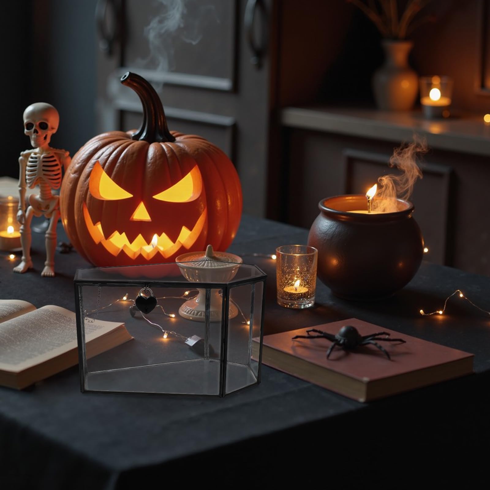 YARNOW Szklane Pudełko Wystawowe Kształcie Gotyckiej Trumny Przezroczysta Ręcznie Wykonana Szkatułka Biżuterię i Kolekcje Halloween Organizer Do Przechowywania Ozdób i Drobiazgów