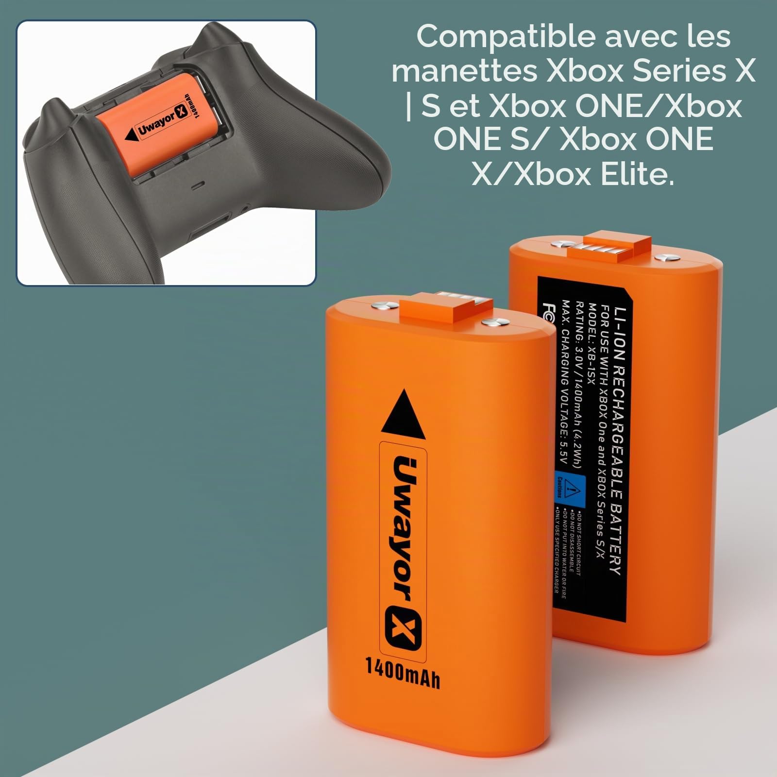 Batterie Xbox Batteries pour Xbox Series X, Xbox Series S, Xbox One, Xbox One S, Xbox One X, Xbox One Elite Controller One Battery Pack Orange x2
