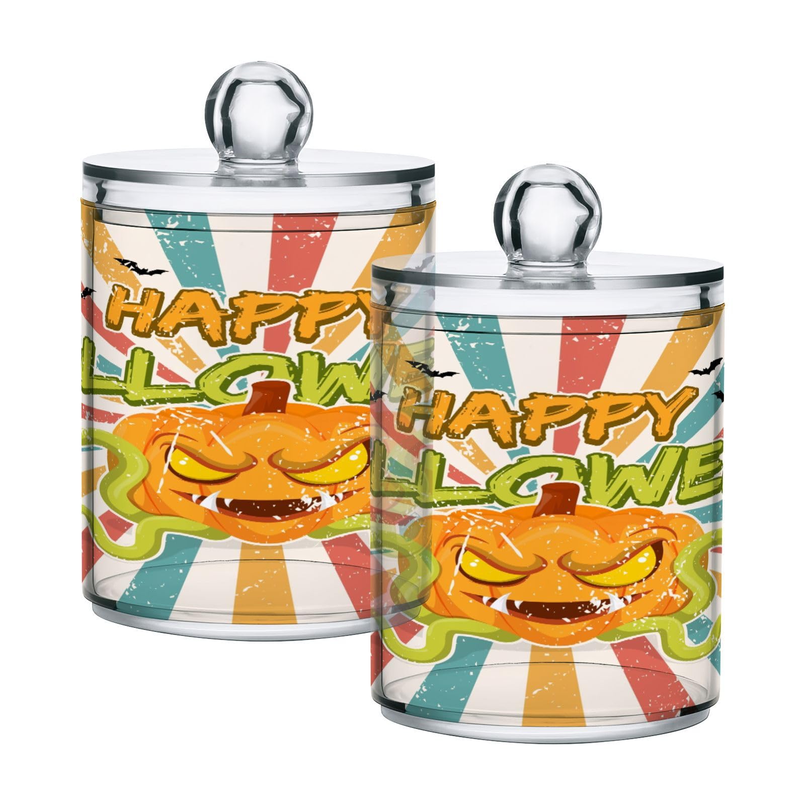 Vintage-happy-halloweens-print Restroom Bathroom Organizers with Lid Qtip Holder Dispenser Apothecary Jars Cotton Balls Pads Swabs Holder Jar 4