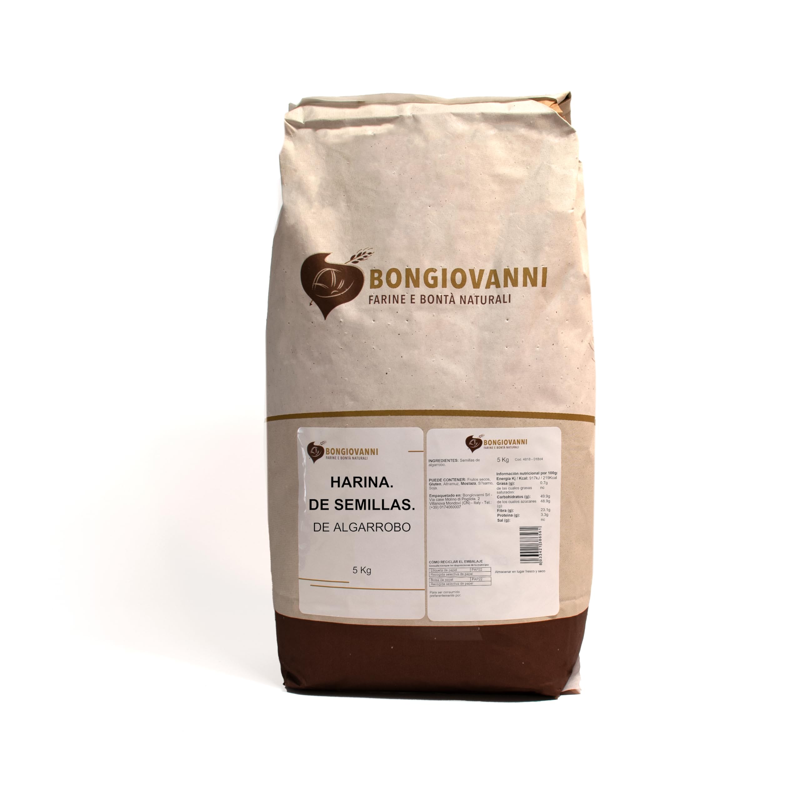 Bongiovanni Farine e Bonta' Naturali Farina di Semi di Carrube, per addensare salse, creme, budini - Formato da 5kg