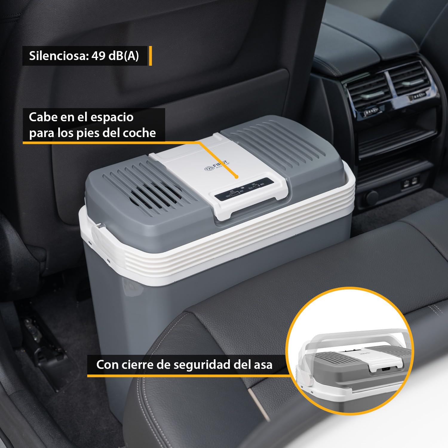 TZS First Austria - Nevera portátil 24L eléctrica 12V 230V enchufe para coche y estándar - Frigorífico termoeléctrico enfría y calienta - Coolbox con asa - Para camping, festivales, viajes - Gris