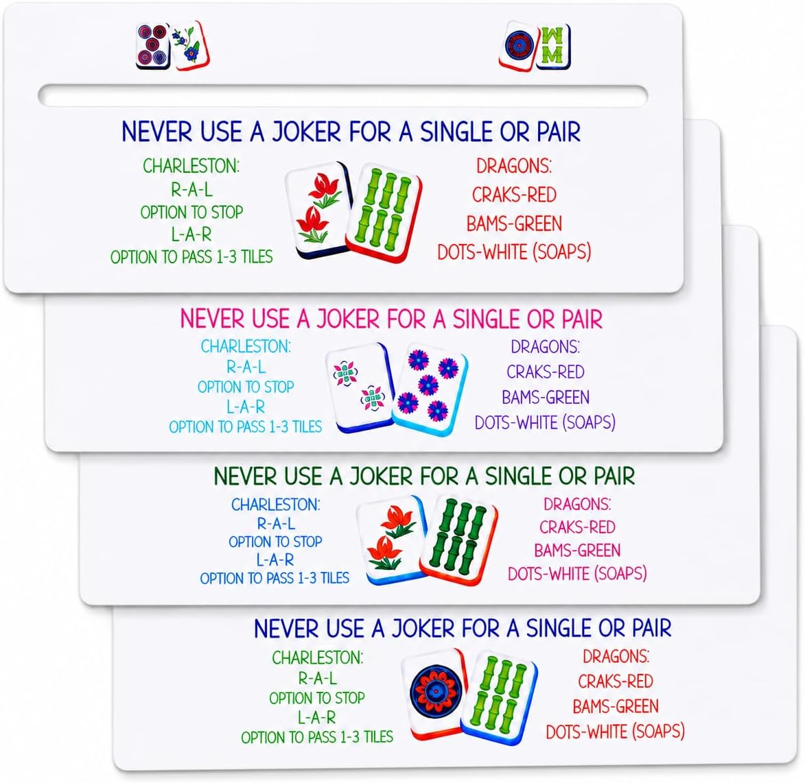 Adkoat® 4PCS Mahjong Line Finder: Mah Jongg Card Line Marker Reader Tracker | Mahj Accessories and Gifts - ADHD Dyslexia Overlays Guided Reading Tool - American Mahjong Rules Printed for Beginner