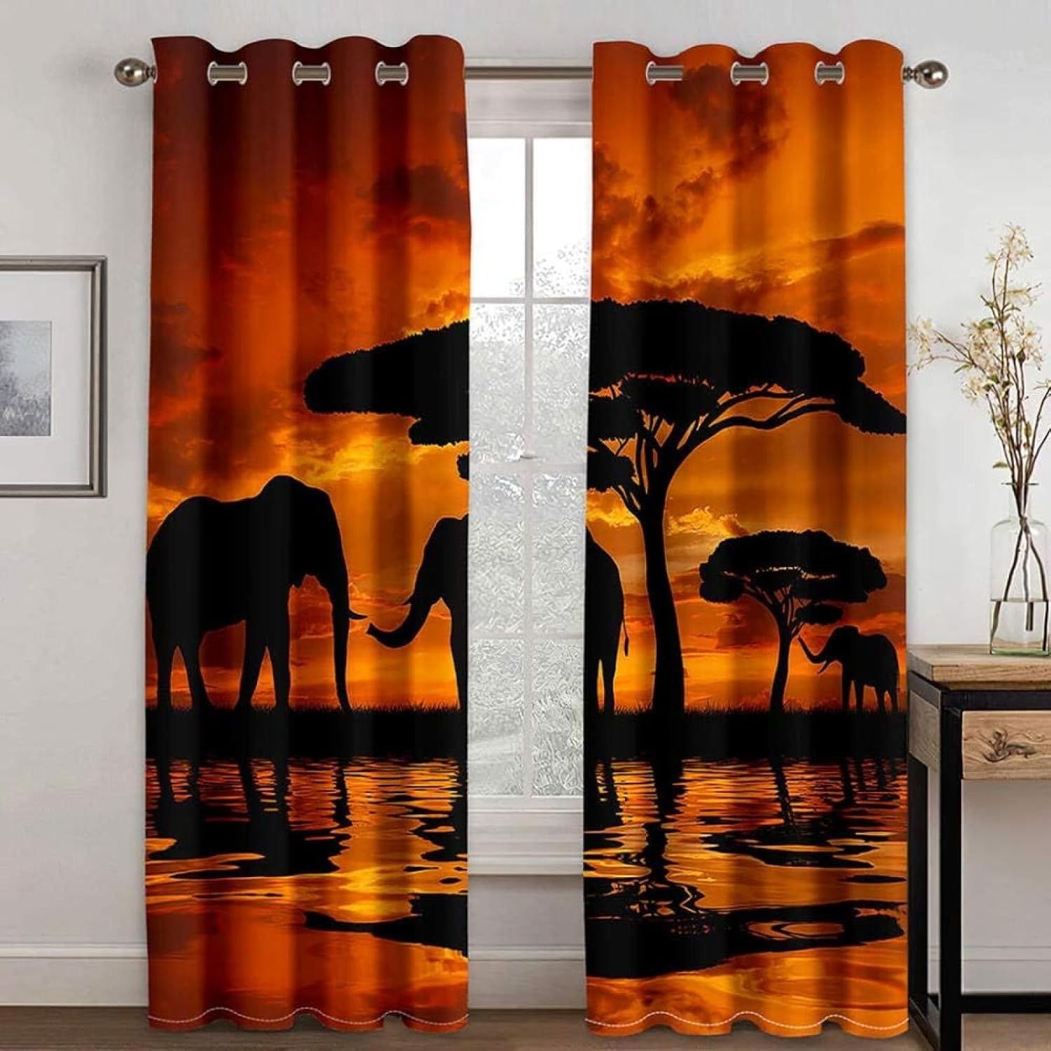 3D Drucken Gardinen Afrika Tiere Wohnzimmer Vorhänge, Afrika Tiere Vorhang Blickdicht Ösen Wärmeisolierend Gardine, Schlafzimmer Deko Curtain 2 Stücke 132 x 160 cm BxH q2775