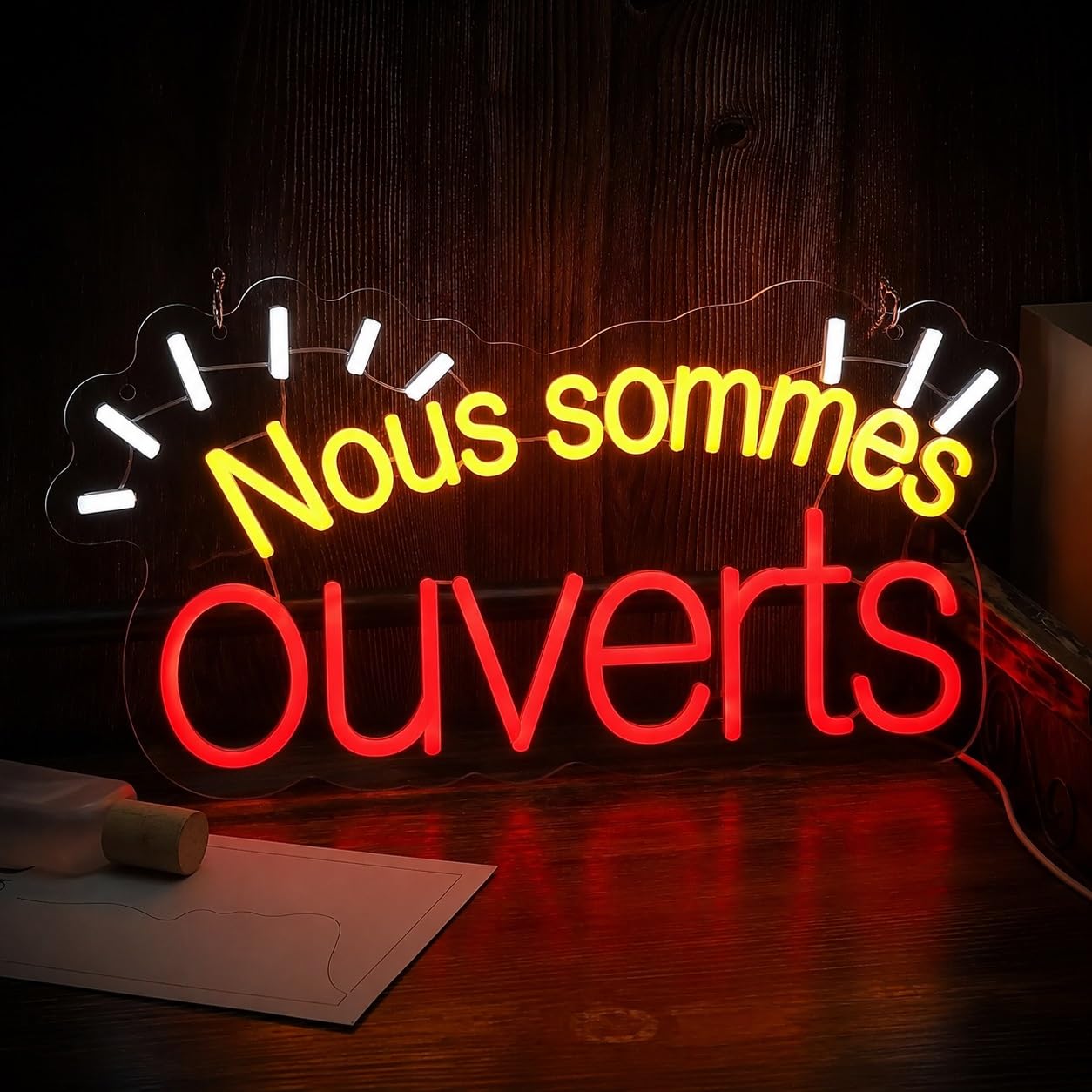 Signs Lamp "Nous Sommes Ouverts" Neon Sign Dimmable