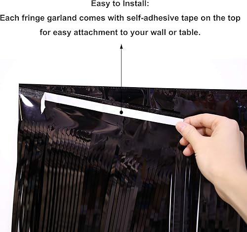 Miniatura 5 de Blukey Guirnalda de flecos de papel de aluminio fucsia de 10 pies por 15 pulgadas, paquete de 4, pancarta de oropel metálica brillante, ideal para