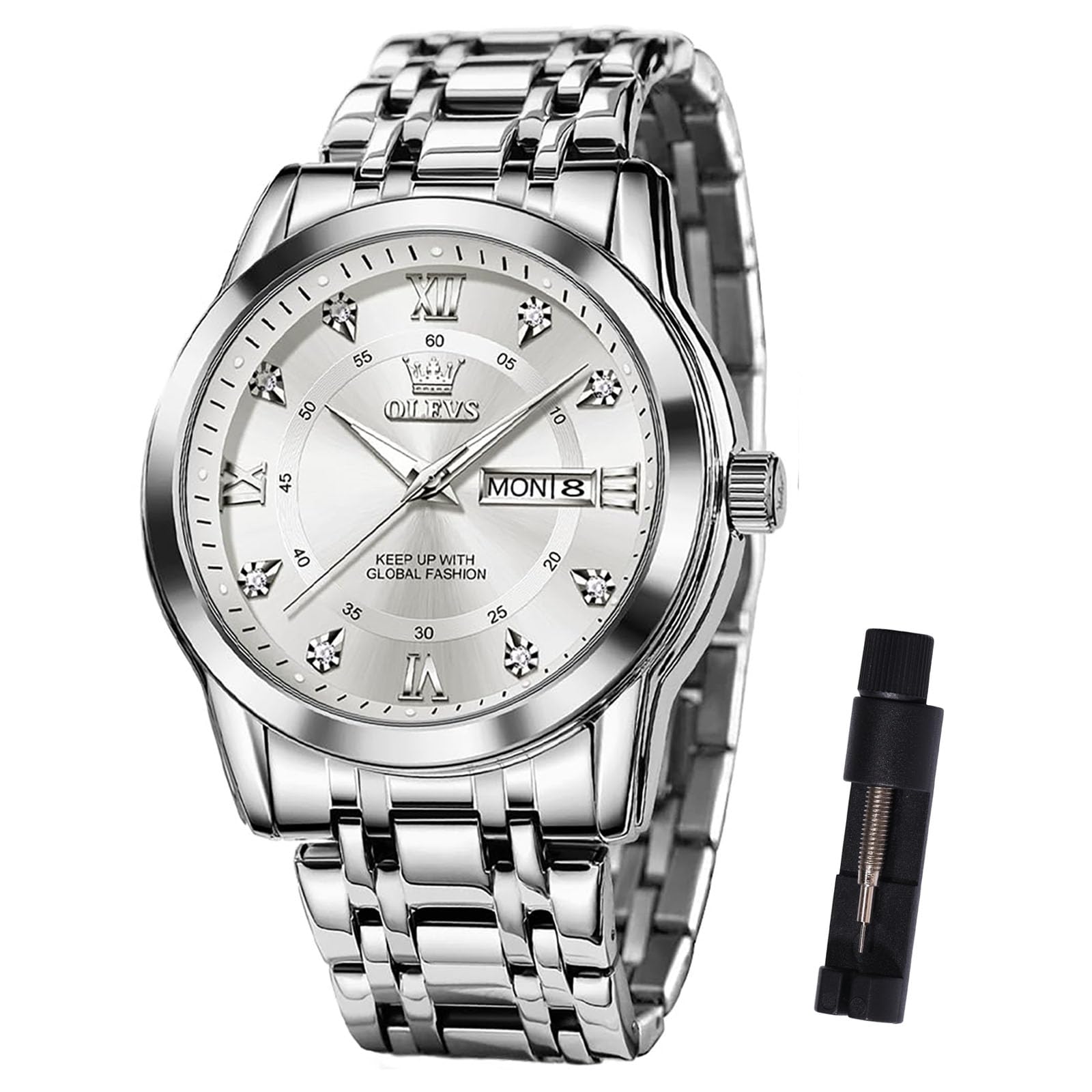 OLEVS Metallarmband Uhren Herren mit Datum Lässiger Großes Zifferblatt Herrenuhren Leuchtende Klassisch Quarz Analog Armbanduhr Damen Edelstahl Geschenke für Männer