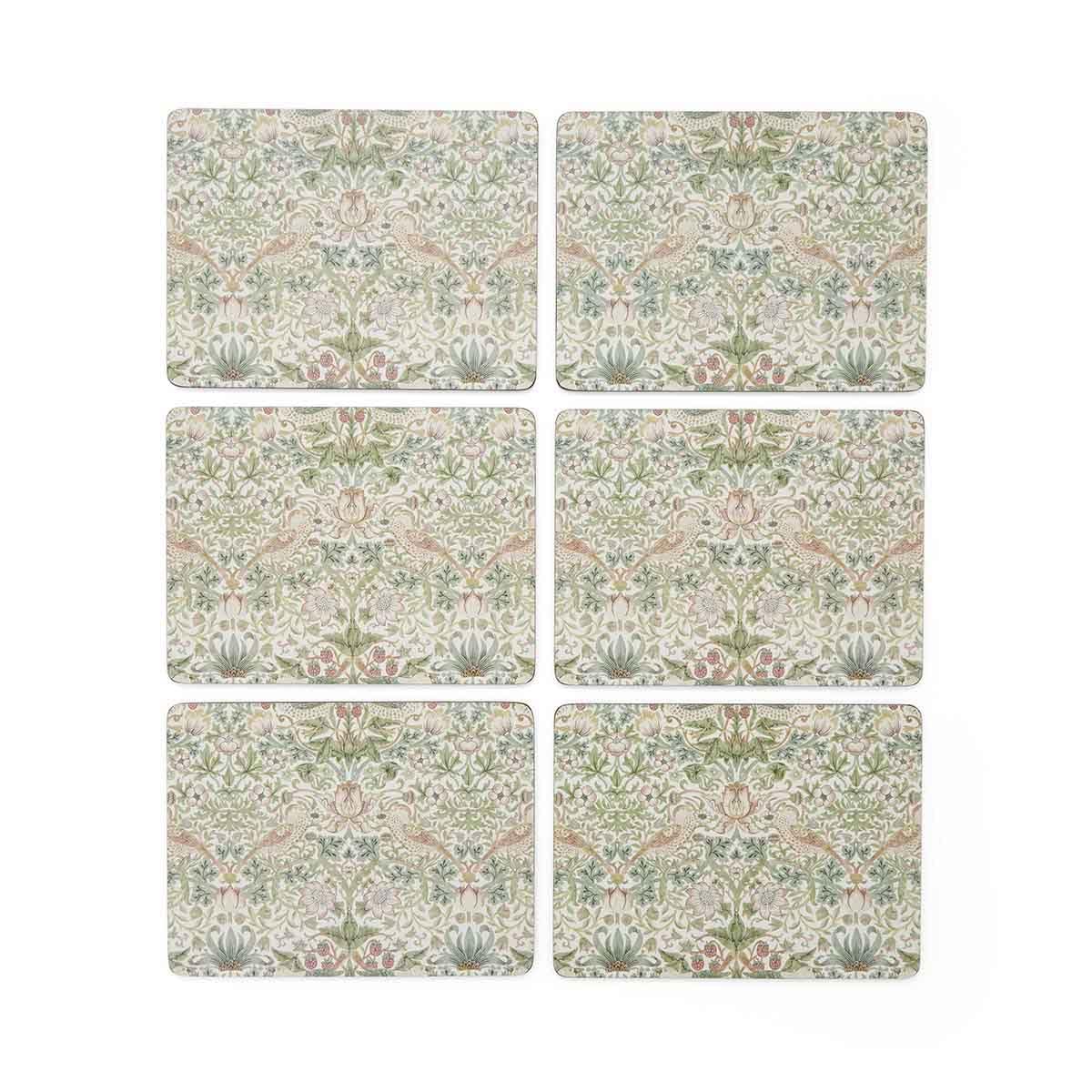 Pimpernel Set of 6 Strawberry Thief Placemats - Floral Cork-Backed Table Mats, Gift Boxed and Designed to Protect Against Heat and Stains, 30.5 x 23cm