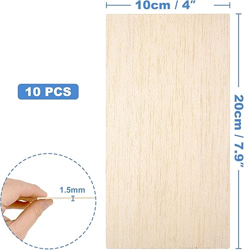 Miniatura 2 de Paquete de 10 hojas de madera de balsa, madera natural sin terminar para casa, avión, barco, modelo de placa de madera, proyectos escolares,