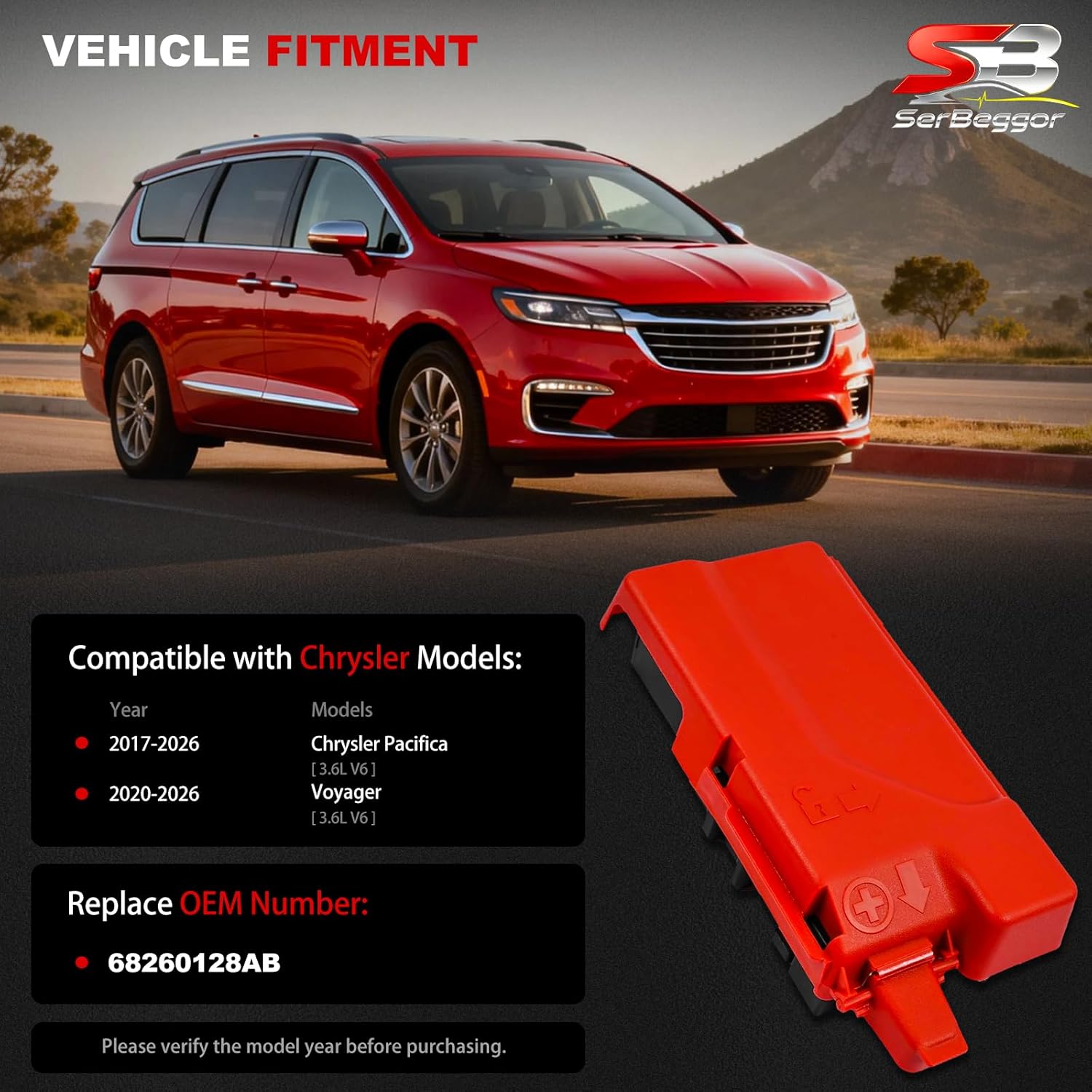 Engine Compartment Pre Fuse Box, Battery Distribution Fuse Block Compatible with Chrysler Pacifica 2017-2026 Voyager 2020-2026 Replaces # 68260128AB