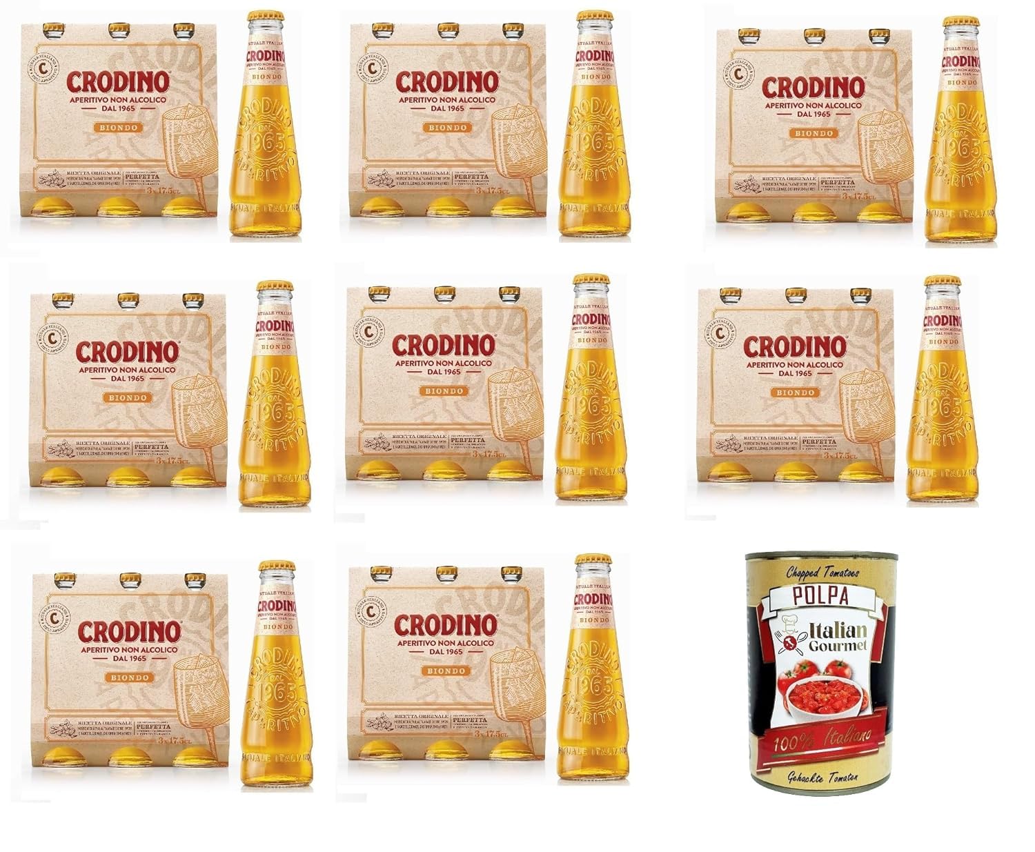 Italian Gourmet Bundle Crodino, Apéritif Sans Alcool Blond 24 x 175 ml Boisson Apéritive Italienne Format Verre Prêt à Boire Pour Apéro Réception Fête Table + Italian Gourmet Polpa