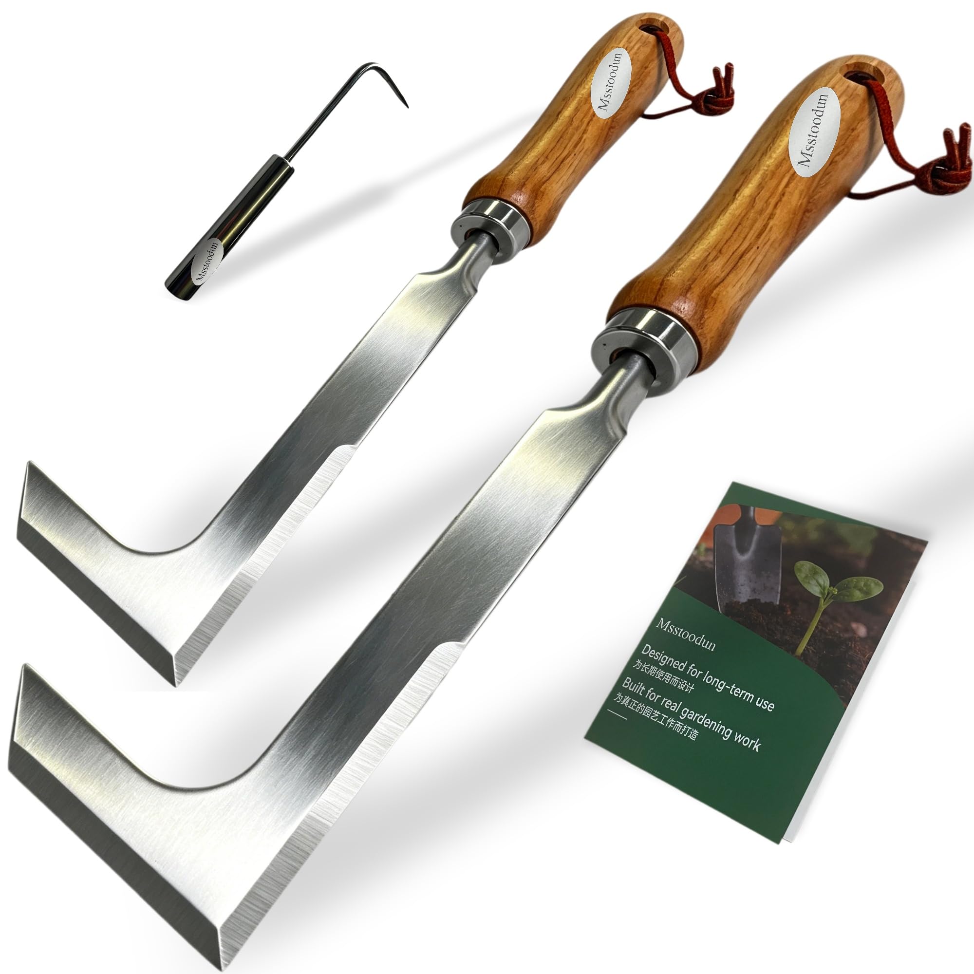 Narzędzie do odchwaszczania szczelinowego 30 cm, 2 sztuki ręcznego chwastownika ze stali nierdzewnej, szpatułka ogrodnicza w kształcie litery L z drewnianym uchwytem, do ogrodu, na trawnik