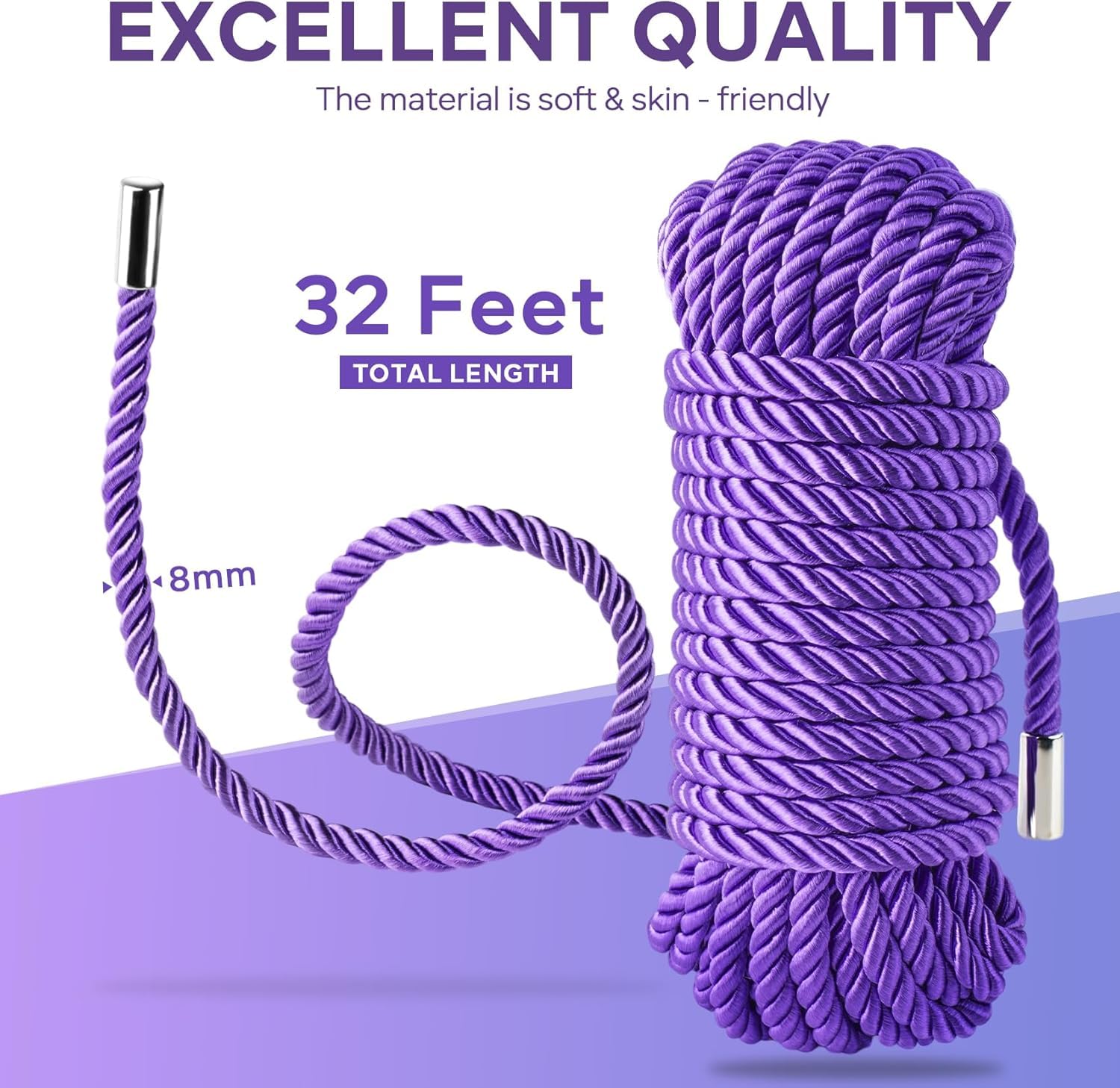 Soft Silk Tying Rope - Skin-Friendly Shiny Colored Nylon Binding Ropes, Durable Multi-Purpose Satin Braided Twisted Decorative Cord, Thickness 8MM, Each 32-Foot Long (3 x Black): 3 Black