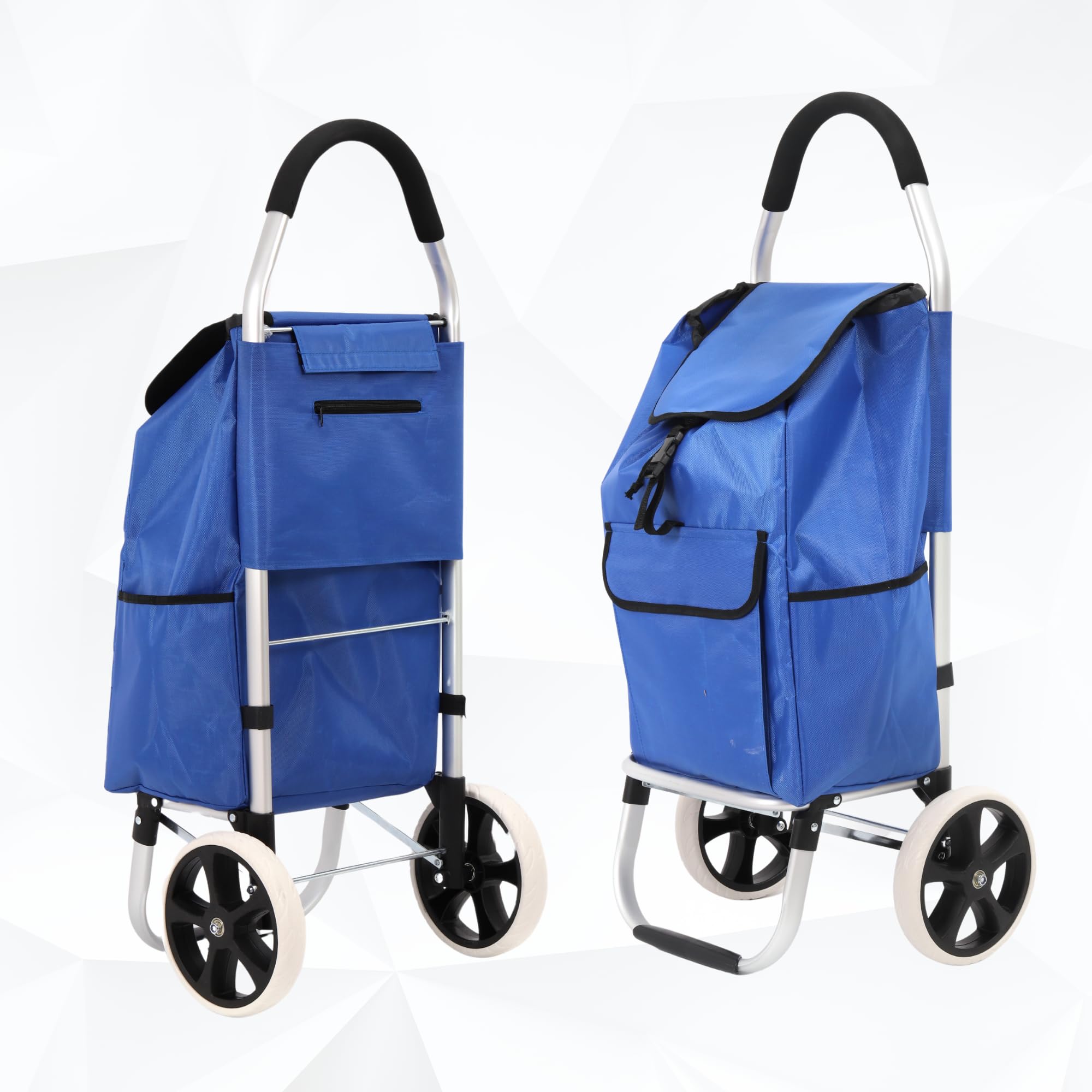 Aluminiowy wózek na zakupy 43,5 l składany, Shopping Trolley, wodoodporny składany wózek na zakupy, torba na zakupy z 2 kółkami, koszyk na zakupy z kółkami, duży - niebieski
