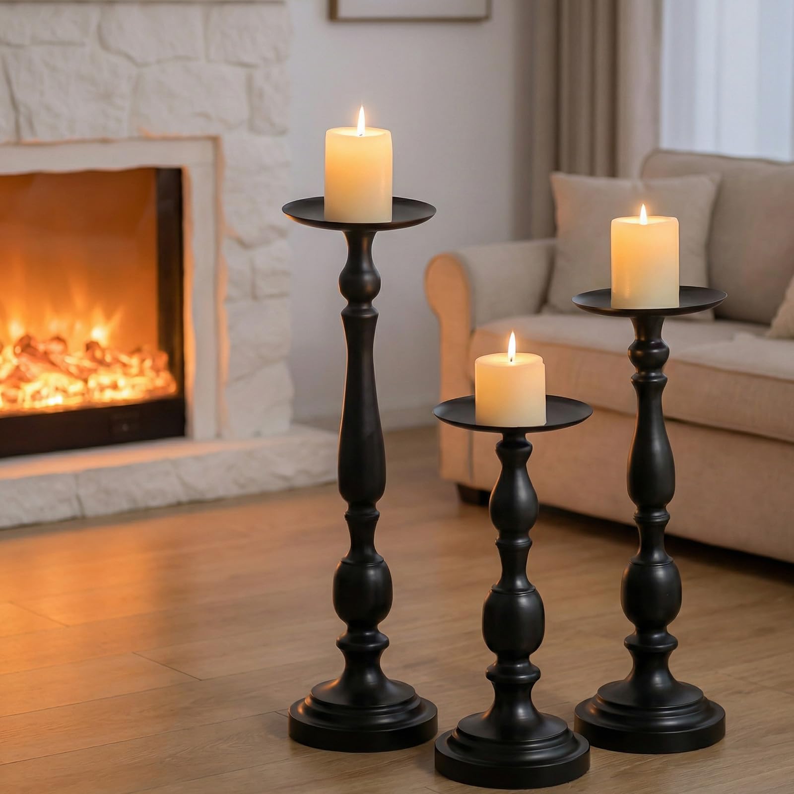 Amazon.com: Sziqiqi Pillar Candle Holders Tall - Set of 3 Black