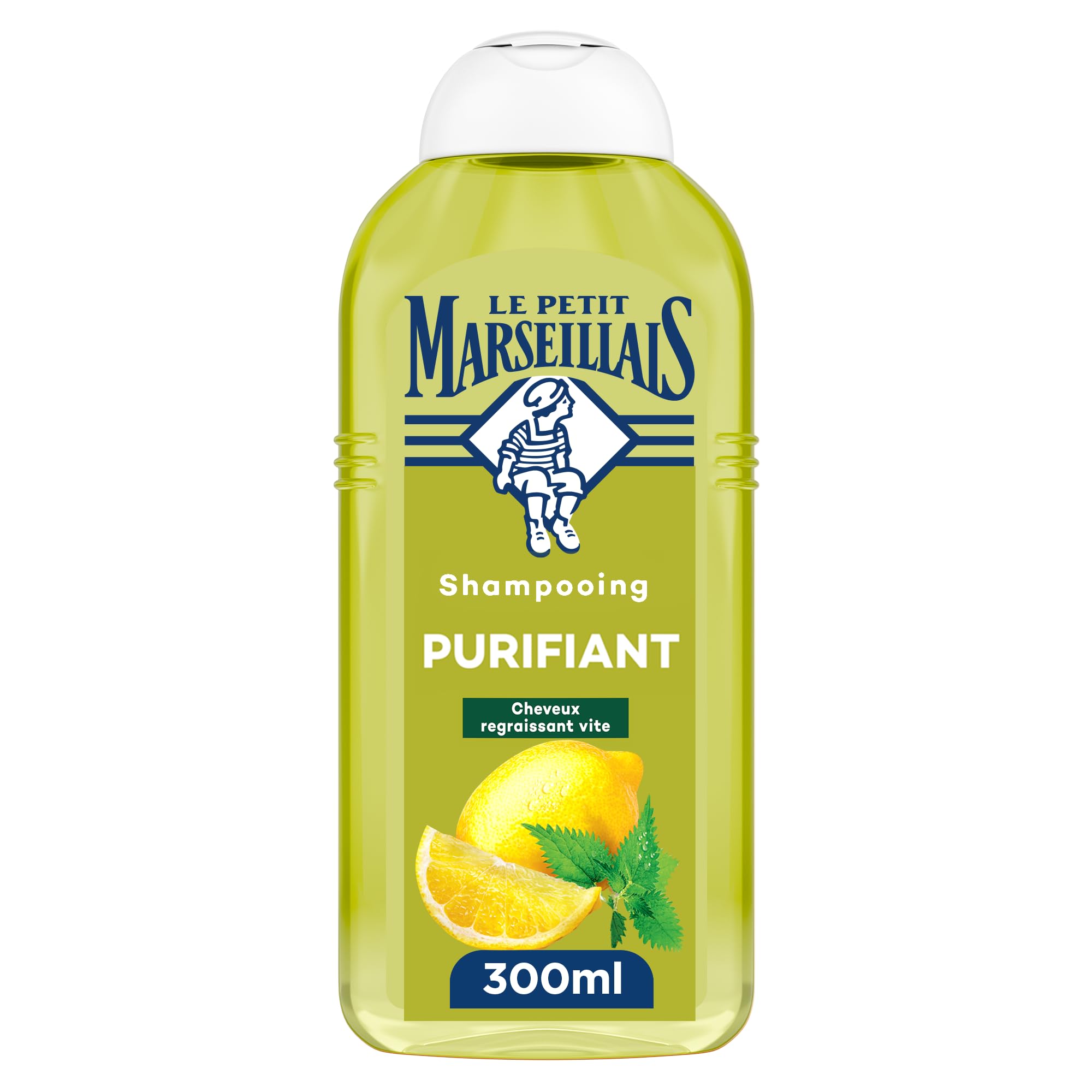 Le Petit Marseillais – Shampooing Purifiant Ortie & Citron Bio (300 ml) – Shampoing sans silicone pour cheveux regraissant vite – 98% d'origine naturelle et pH équilibré