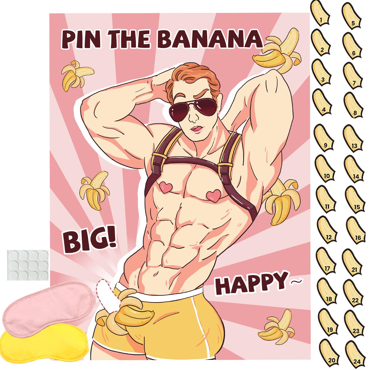 Bridal Shower Games Bachelorette Party Games Funny Party Game - Pin The Banana on The Hunk 24 Players, Birthday Party Game Girls Nights Party Game Pin The Game, Engagement Party Games Adults Wall Game