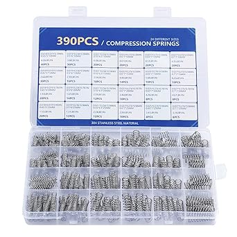 Compression Springs Assortment Kit, 390 Pcs 24 Different Sizes Stainless Steel Springs, Spring Assortment for Shop and Home Repairs
