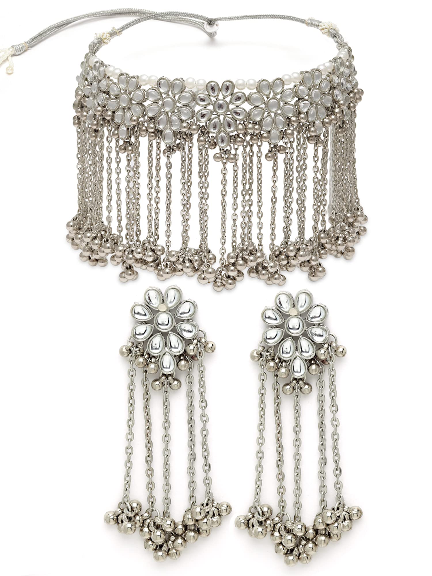See full amazon price history chart for Karatcart Oxidised Silver Tone Tassel Pearl and Silver Ball Studded Kundan Choker Necklace Setfor Women Karatcart Oxidised Silver Tone Tassel Pearl and Silver Ball Studded Kundan Choker Necklace Setfor Women (B0B1DPBG1D) Amazon Price History, Amazon Price Tracker