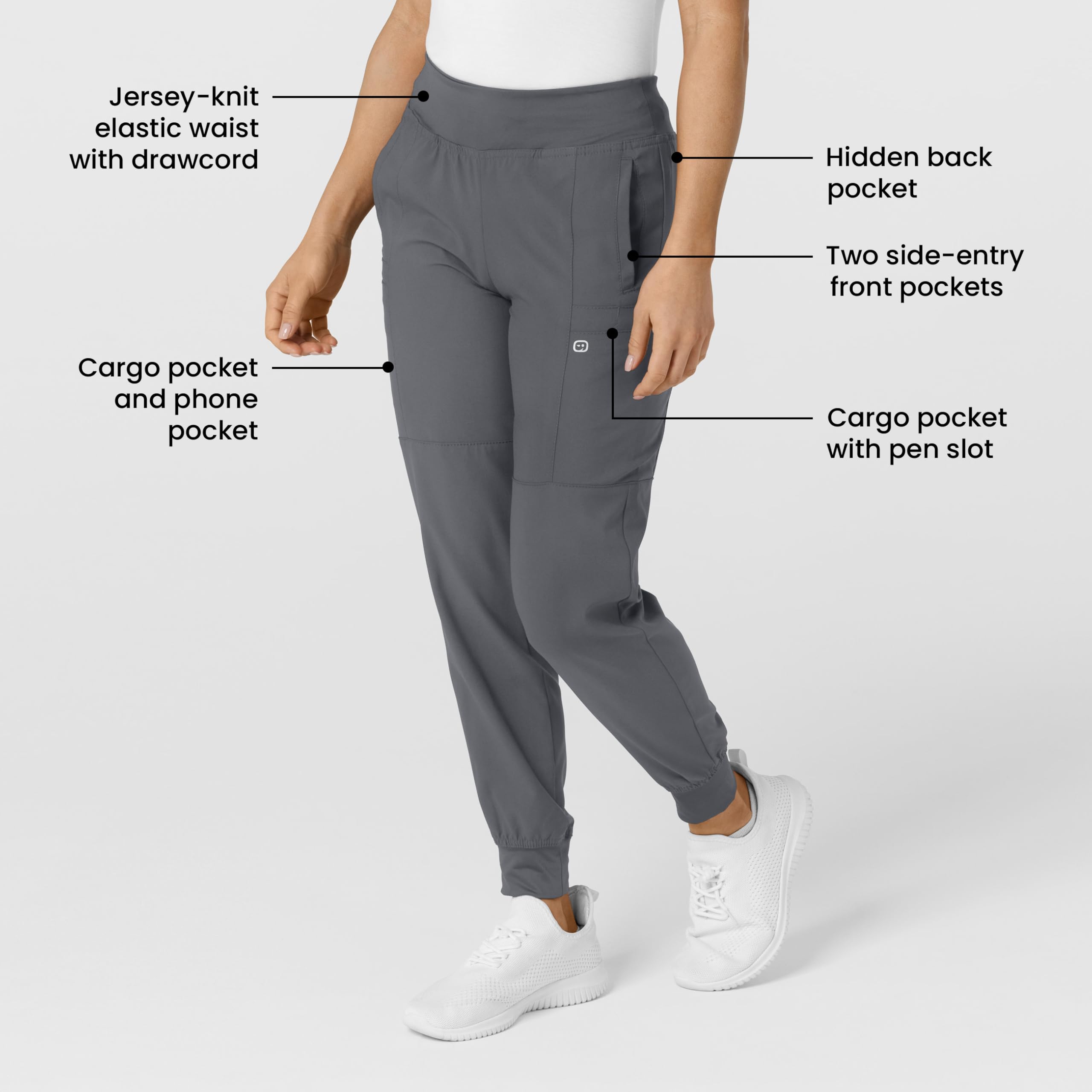 WonderWink 5555TXPEWT2TX W123 Pantalón de chándal para mujer, cintura cómoda, peltre, alto extendido, tamaño 2 X