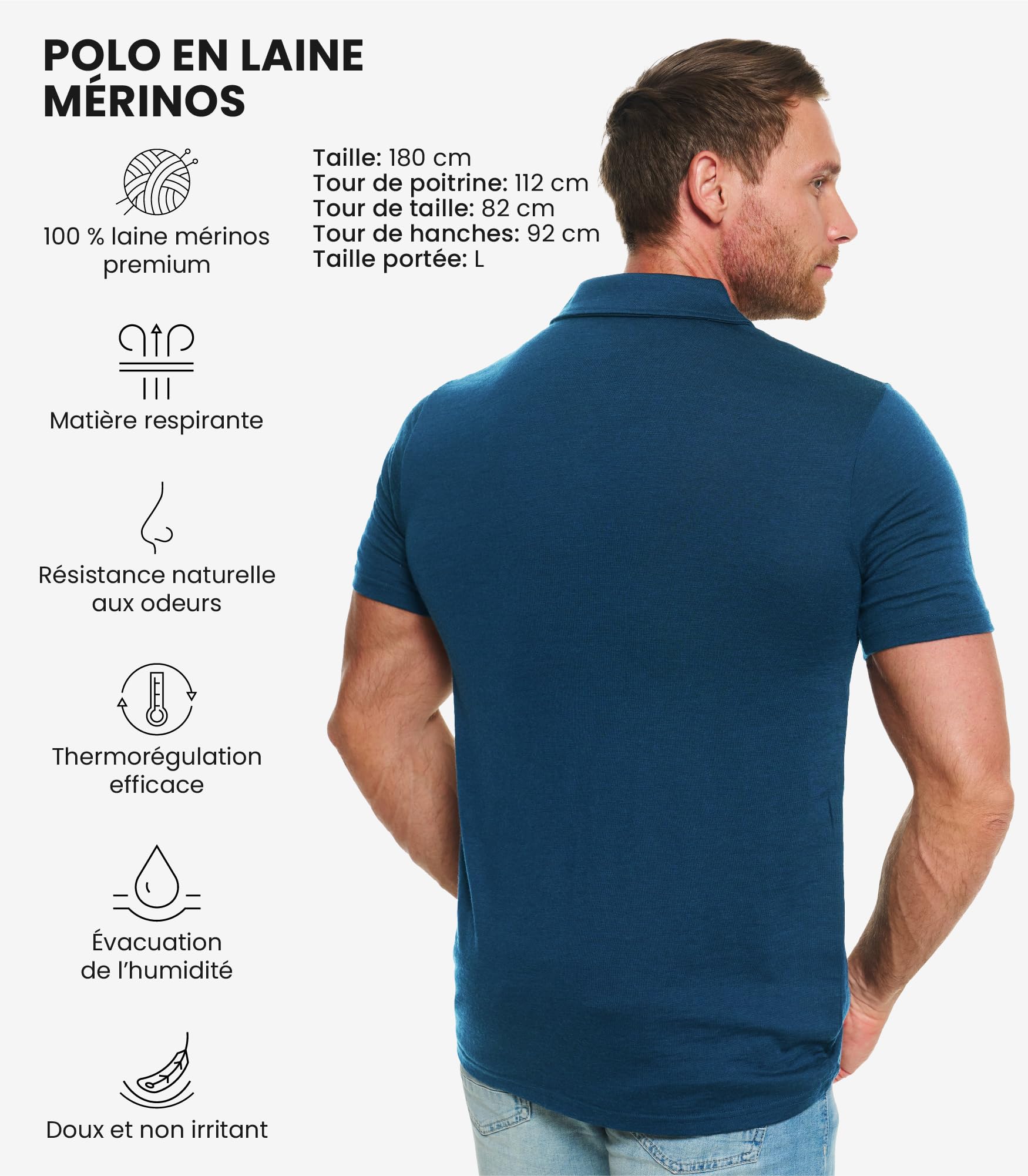 Merino.tech 100% Merinos Polo Homme - Polo Shirt Manches Courtes & Longues | Col Classique, Anti-Odeur, Régulation Thermique, Anti-Plis, Pour Le Bureau Et Les Loisirs, Lavable En Machine