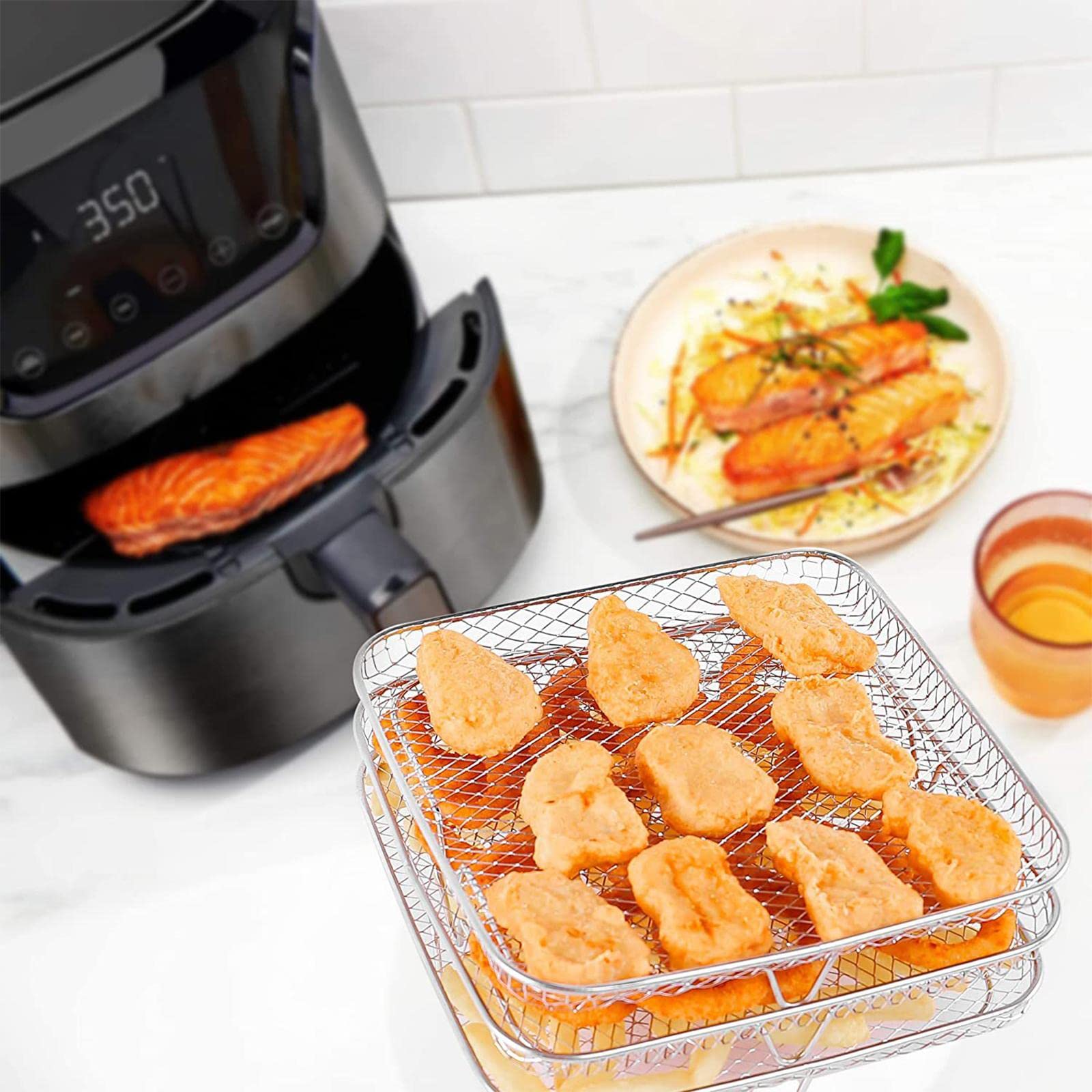 Air Fryer Papel Liner para Freidora de Aire Bandeja para Hornear Alimentos Portátil de Silicona Resistente Al Aceite Y Al Agua Adecuado para Verano
