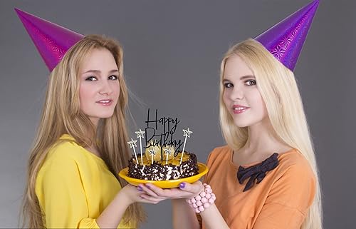 Miniatura 5 de Juego de 1 adorno acrílico negro para tartas de feliz cumpleaños, 5 piezas plateadas para cupcakes (negro 1)