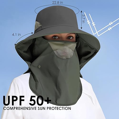 Miniatura 6 de Sombrero de sol al aire libre desmontable cuello solapa UPF 50+protección UV visera sombreros de pesca con solapa para el cuello para hombres y