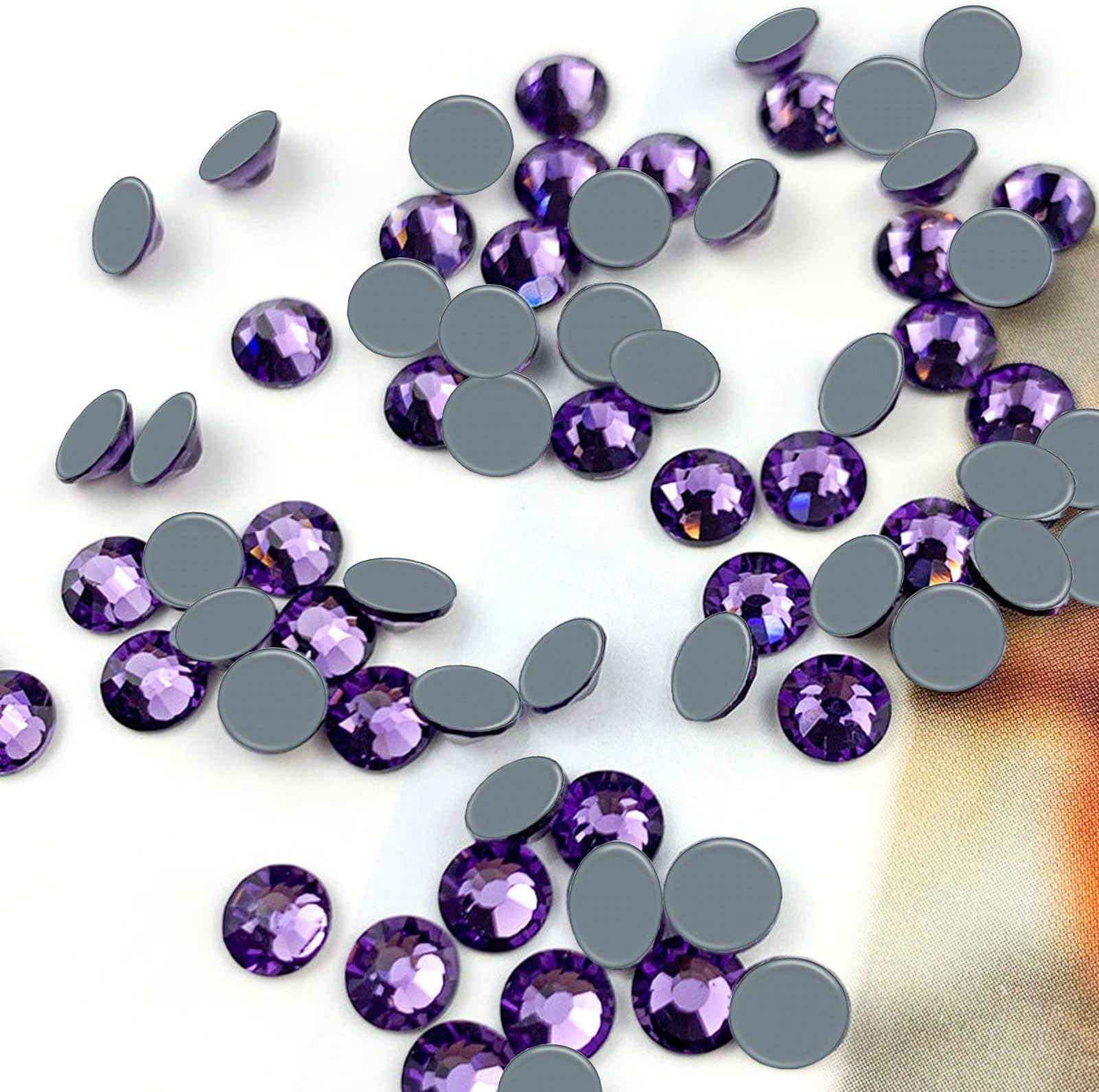 DowarmHotfix Crystal Rhinestones, Hot Fix Crystals for Crafts Clothes, Flatback Glass Crystal for Decoration, Round Gems (Tanzanite/Purple, SS20)