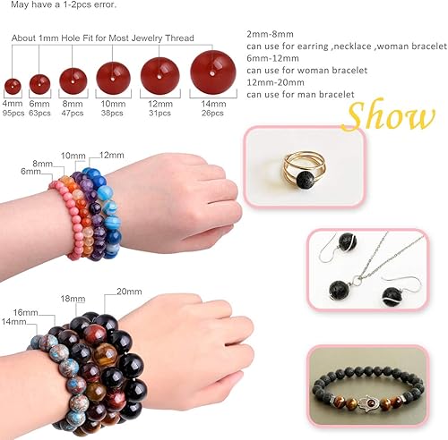 Miniatura 6 de GEM-Inside Cuentas sueltas de piedra preciosa de lava negra de 10mm bien pulidas, piedra energética de cristal con poder para hacer joyas, 15