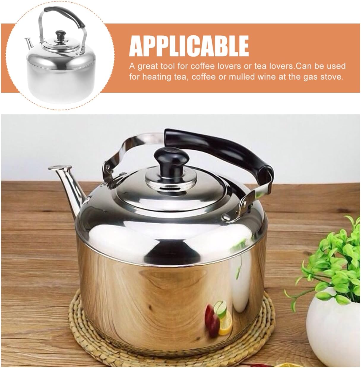 DOITOOL Stainless Steel Tea Kettle Stovetop 6L, Stovetop Tea Pot Food Grade Stovetop Whistling Tea Kettle Classic Stovetop Kettle Portable Camp Tea Pot for Home Outdoor Campfire Use
