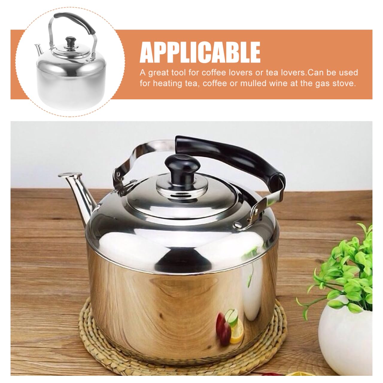 DOITOOL 5. 5L tetera de té estufa tetera estufa de té silbado tetera de acero inoxidable agua caliente tetera calentador agua recipiente de agua con mango para estufa de gas hogar