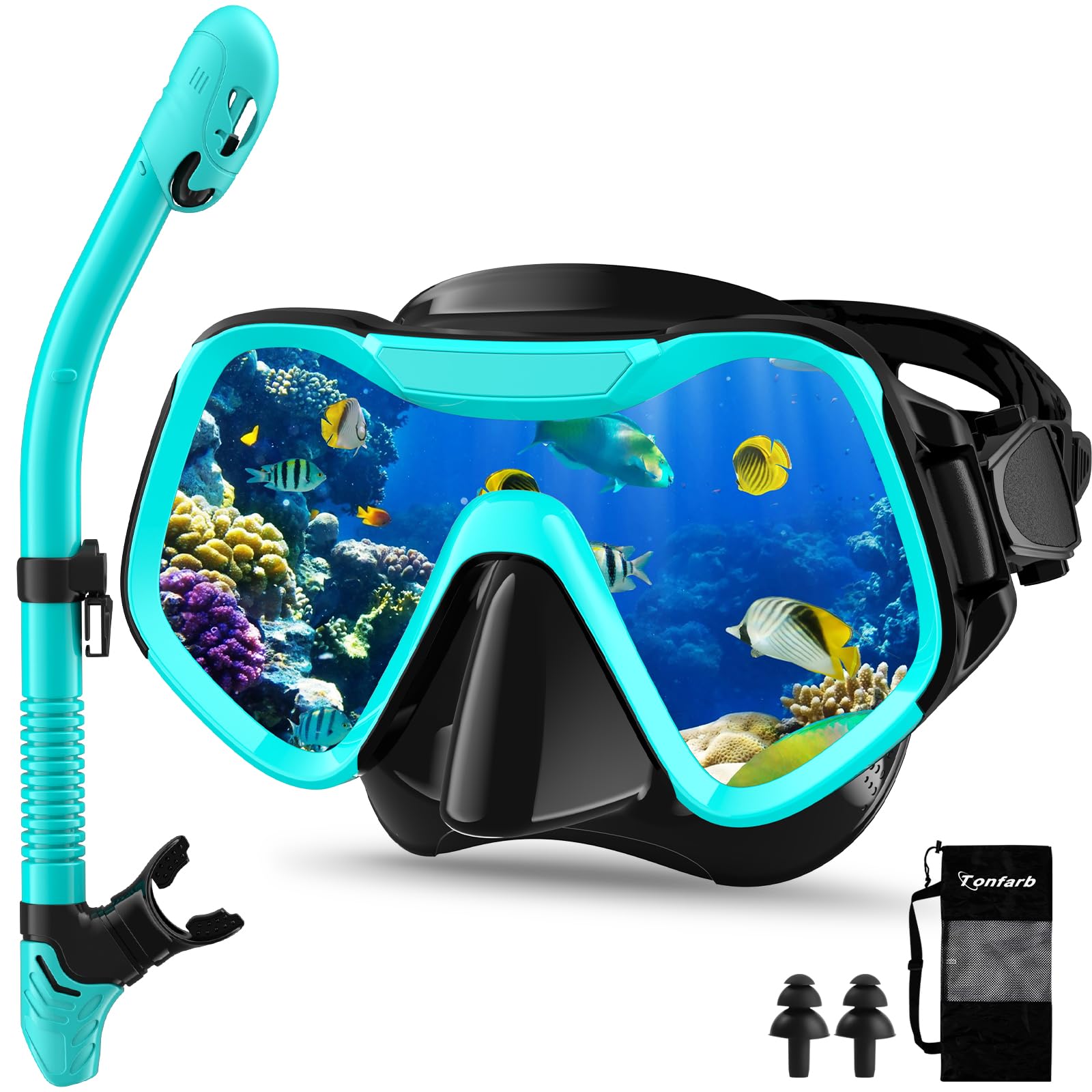Maschera Subacquea Adulti, Tonfarb Maschera Snorkeling con Maschera e Boccaglio, Panoramica a 180 Gradi e Boccaglio Snorkel, Anti-Nebbia Antiperdita Maschera Sub per Giovani e Adulti