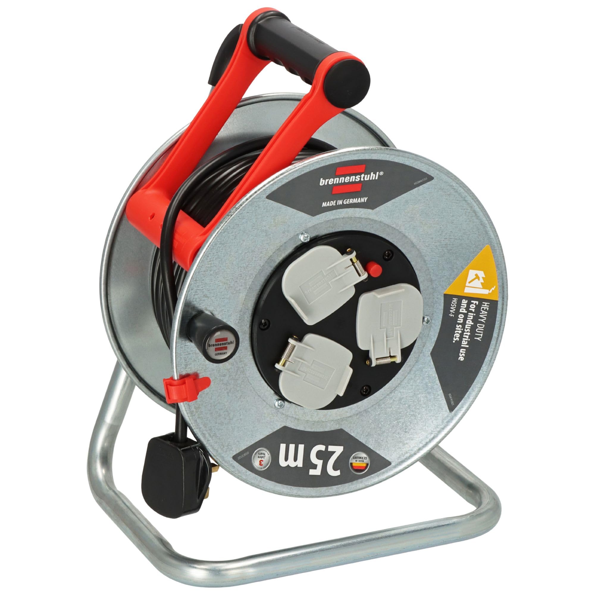 Brennenstuhl Garant Cable Reel 25m (Made in Germany, Extension Lead with 3 sockets and Thermal Cut-Out Protection, Rust-Proof Steel Reel Body, Ergonomic Handle) โ image 1