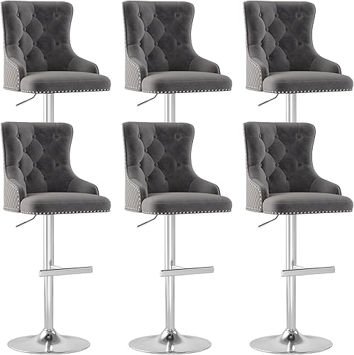 Miniatura 92 de ABET Juego de 2 taburetes de bar, taburetes de altura de mostrador con reposapiés, silla giratoria ajustable de terciopelo para isla de cocina con