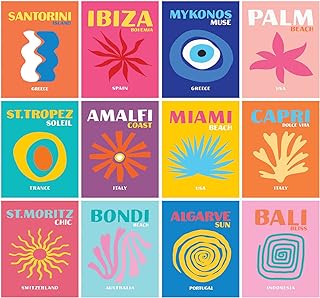 Woonkit 12 set Preppy Room Decor, Posters for Room Aesthetic, Trendy College Dorm Wall Decor, Cute Bedroom Office Living Room Home Wall Art Prints, Travel Pictures, Collage Kit Coconut Teen Girl Kawaii Stuff (A - PREPPY TRAVEL)