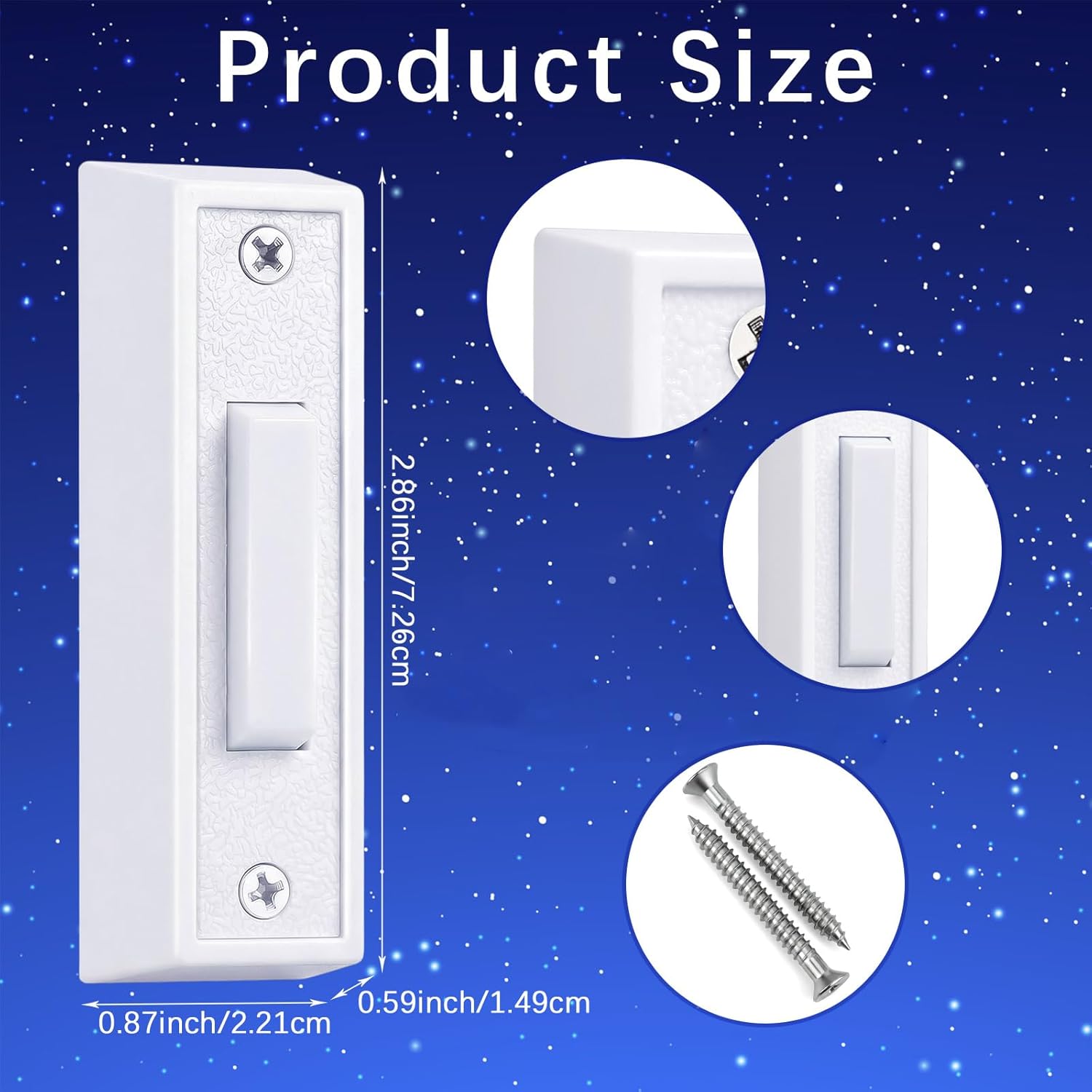 Lighted Doorbell Button, Wall Mounted Doorbell Switch with LED Light, Garage Doorbell Button, Wired Door Bell Push Buttons (White Light)