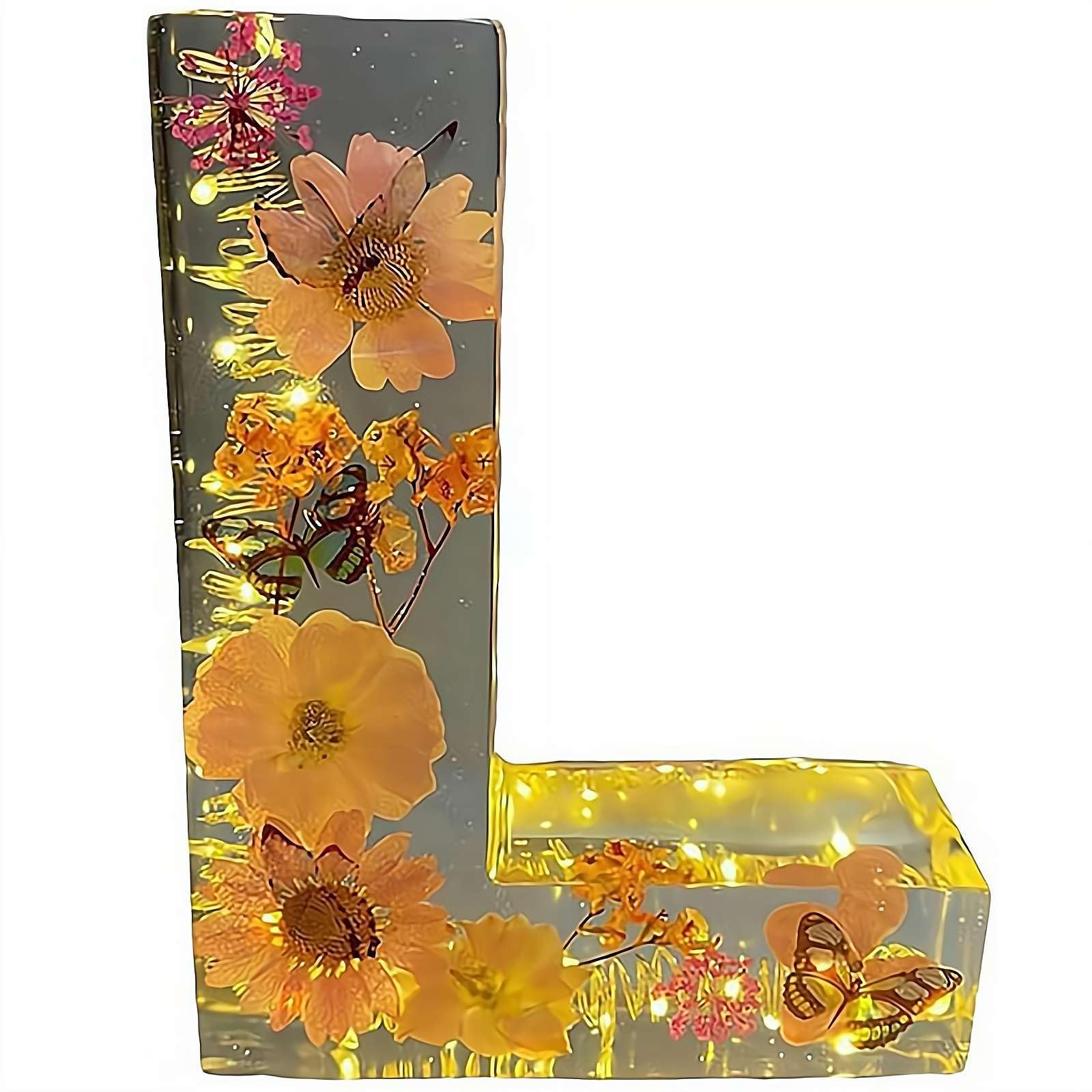 Handmade Floral Night Light, 2026 Floral Resin Night Light Letter, Flower Resin Letter Lamp with LED Lights, DIY Handmade Creative Letters Flower Lamp, For Various (L)