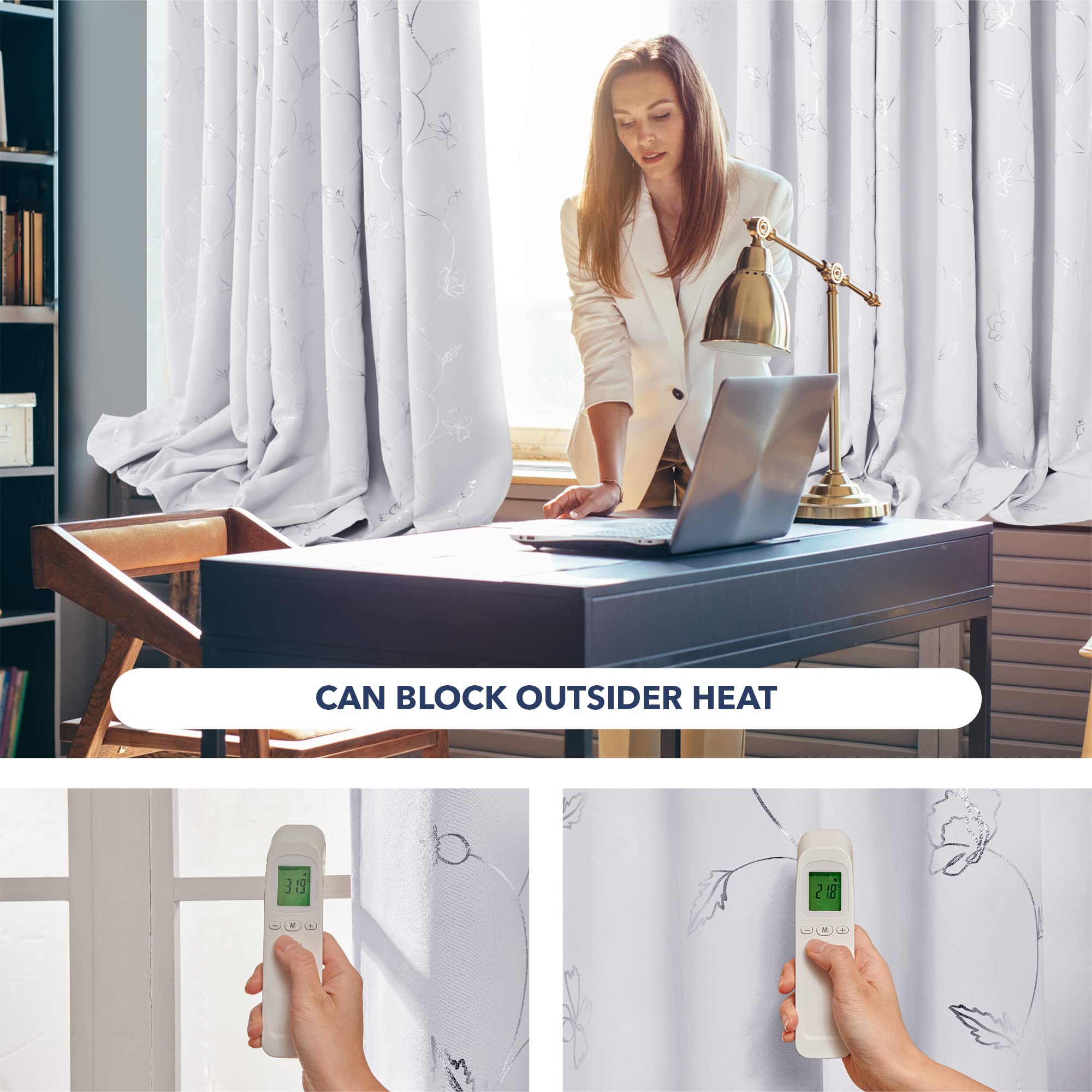 Deconovo Greyish White Curtains, Blackout Curtains for Living Room 2 Panels Set - Curtains 84 inch Length, Room Darkening Curtain for Bedroom, Silver Printed Long Window Drapes, 52 x 84 Inch