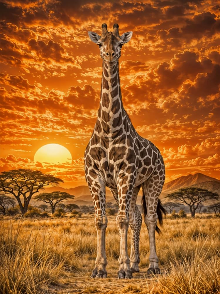 Brennora Embroidery Cross-Stitch Kits for Adults Beginners Pre Printed Cross Stitch Kit 11CT Needlework Arts and Crafts for Home Decor Giraffe on the Savanna 16x20 inch