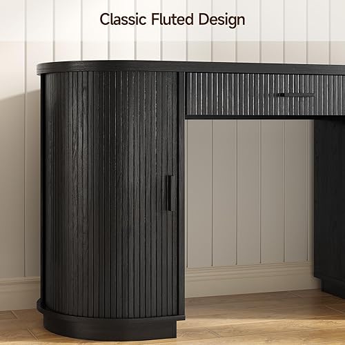 Miniatura 8 de ONBRILL Escritorio ejecutivo acanalado de 58 pulgadas, escritorio para computadora con cajones de almacenamiento y cajón de archivos, moderno