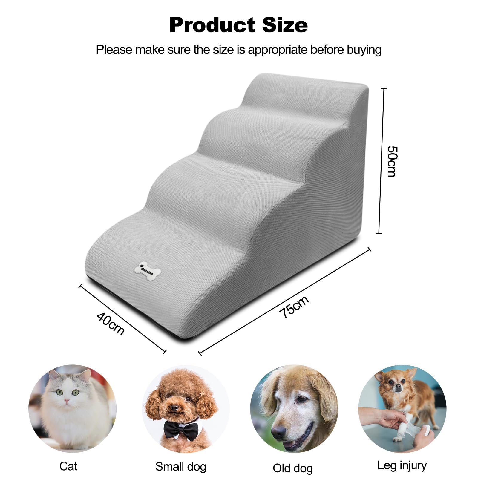 Galatée Escaleras para Perros, Escaleras para Mascotas Extraíbles y Lavables, Rampa para Mascotas Antideslizante De 4 Escalones, Escalones para Perros para Sofá De Cama Alta(Azul Oscuro)
