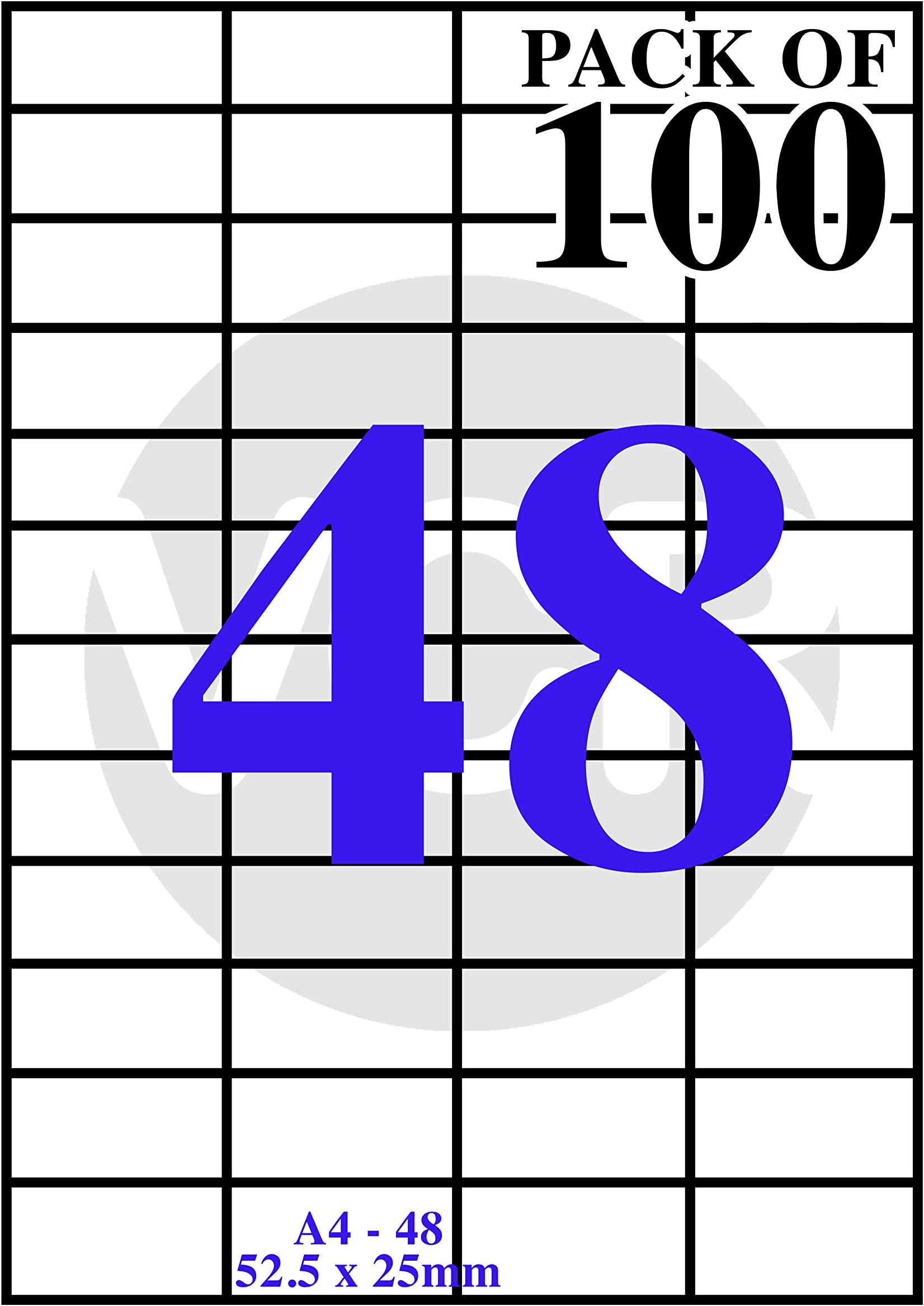 A4 Size White Self Adhesive Label/Sticker for Printer (Inject/Copier/Laser) - 48 Sticker Per Sheet - 100 Sheets Pack