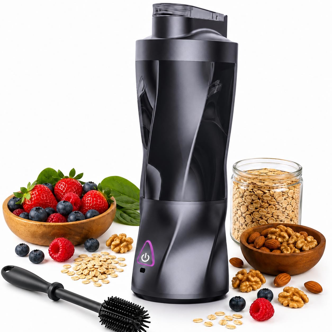 Blender Portable 700 ml, Mixeur Smoothie & Milkshake Rechargeable, 6 Lames Inox, 360 W, Broyeur à Glace, Shaker Protéiné Fruits et Légumes, Nettoyage Facile avec Brosse Incluse