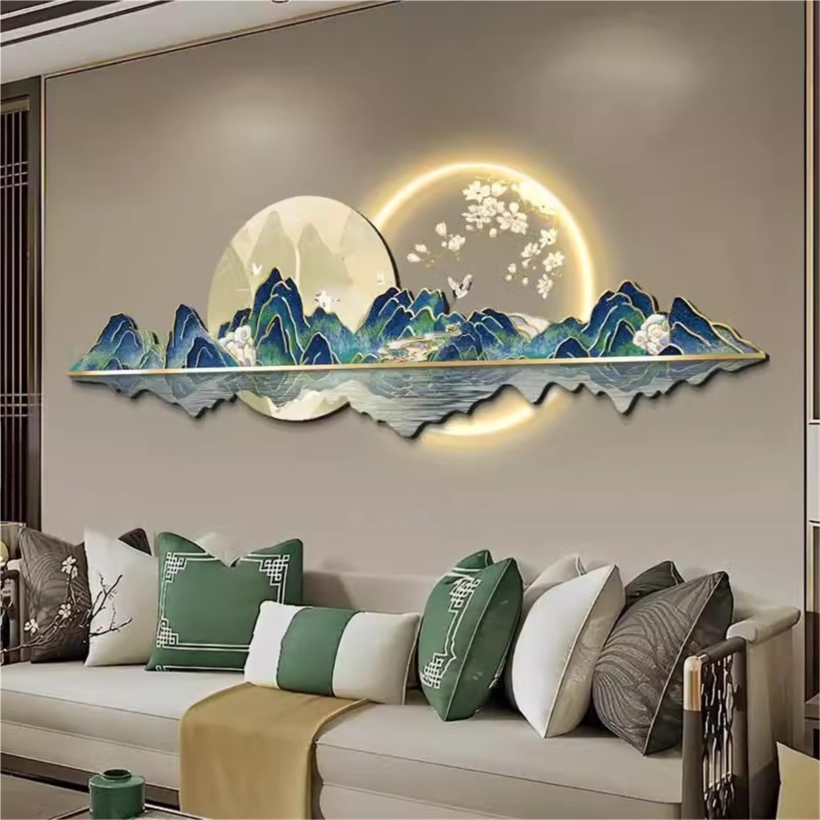Pintura de pared 3D con luz, fuente de alimentación enchufable Decoración de arte de pared 3D con luces LED, esculturas y pinturas iluminadas por LED for estilo chino tradicional, ideal for entradas y