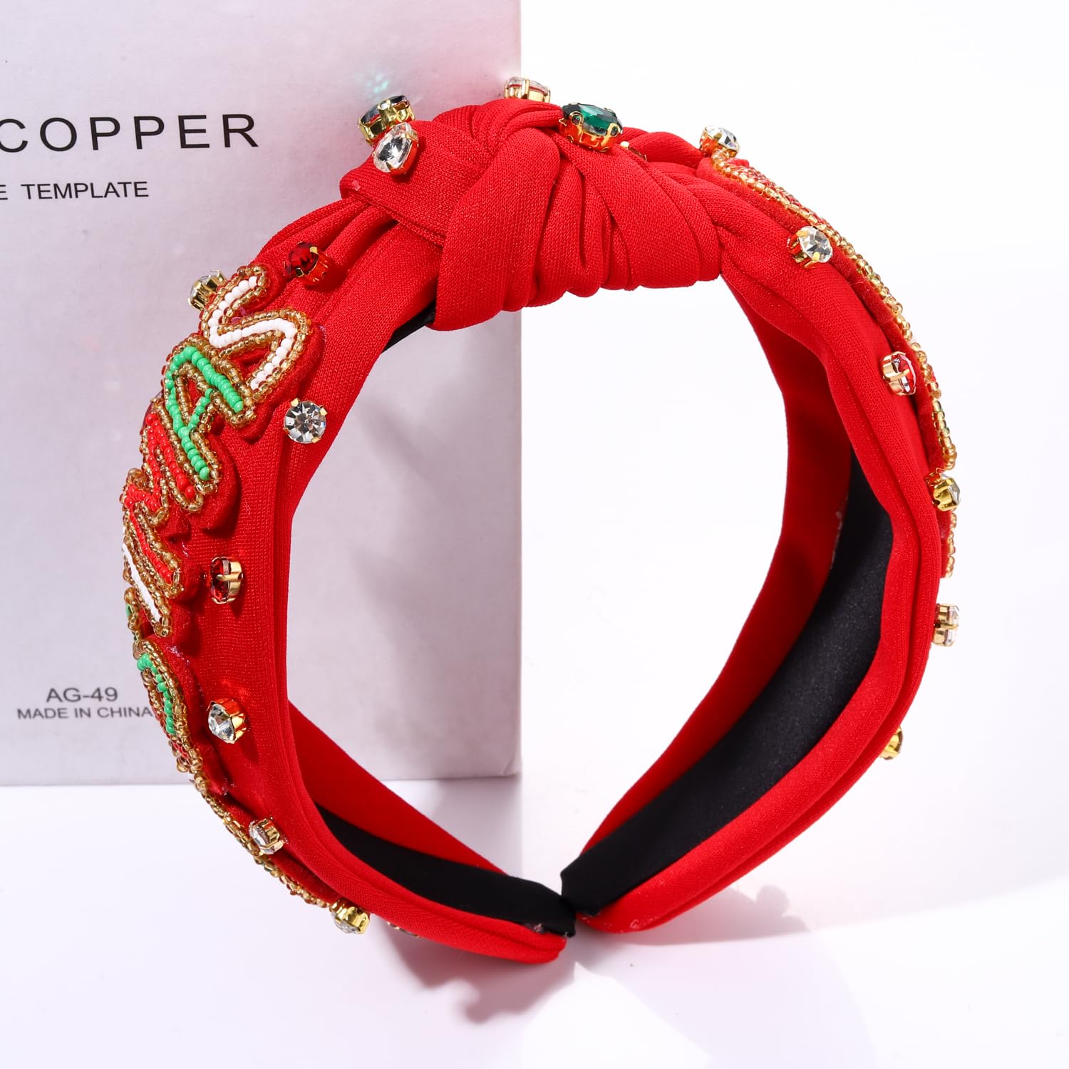 Cerchietto Natalizio In Velluto Con Strass E Perline NVENF – Fascia Larga Rossa E Verde Per Donna – Accessorio Capelli Elegante Per Feste